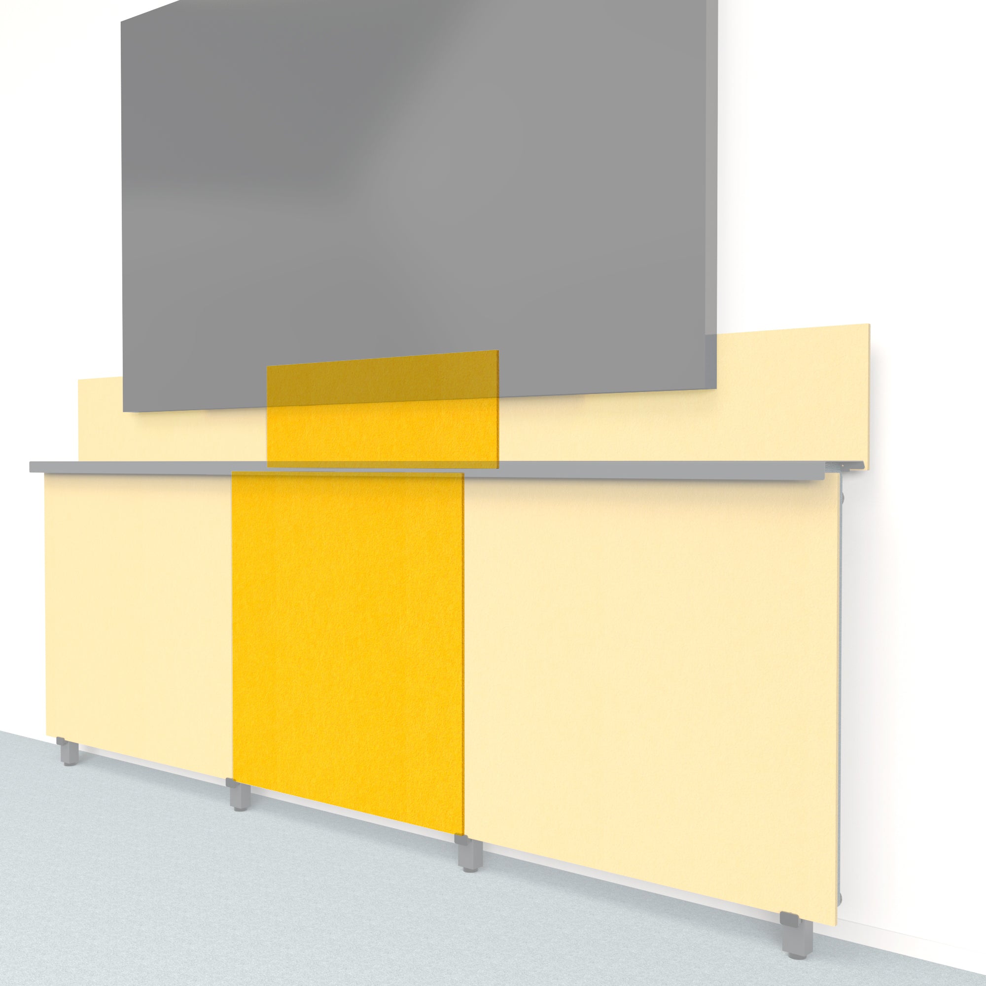 Heckler Framework Tall Inner Panel & Backsplash in Dandelion Felt Right — modular dandelion yellow PET felt AV wall panel for the Heckler Framework system.