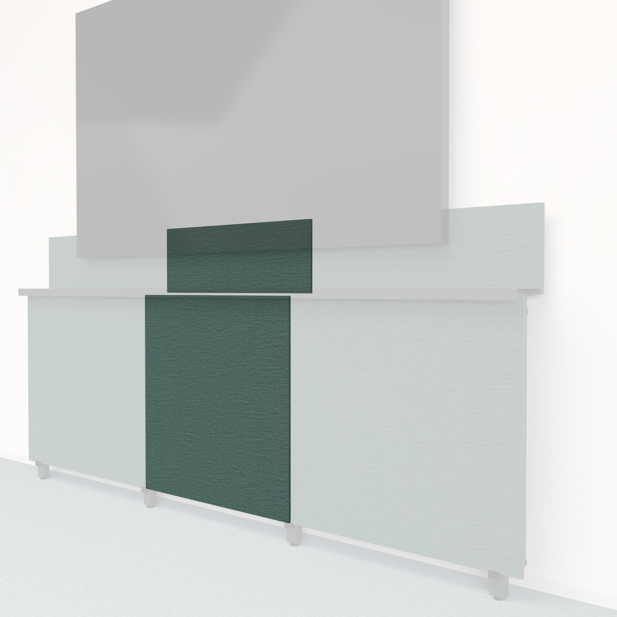 Heckler Framework Tall Inner Panel & Backsplash in Undergrowth Maharam textile — modular textile-wrapped muted green AV wall panel for the Heckler Framework system.