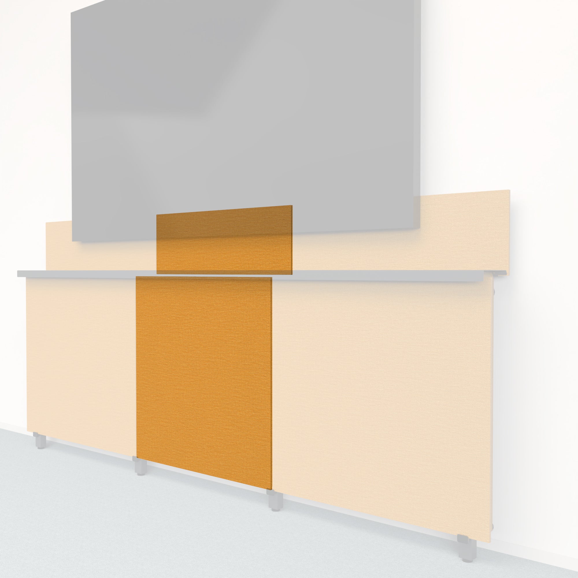 Heckler Framework Tall Inner Panel & Backsplash in Honey Maharam textile — modular textile-wrapped warm golden AV wall panel for the Heckler Framework system.