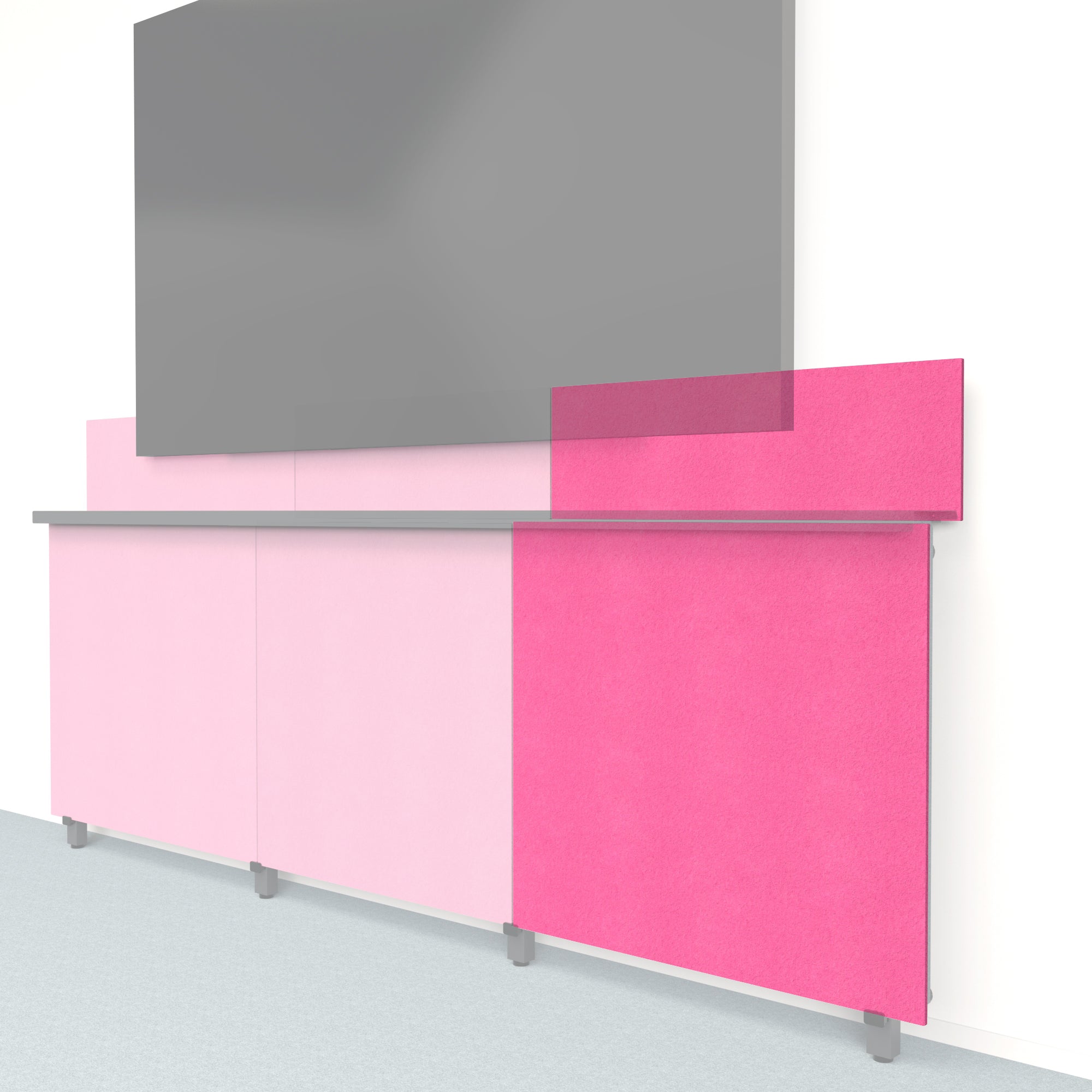Heckler Framework Tall Outer Panel & Backsplash in Hot Pink Felt Right — modular hot pink PET felt AV wall panel for the Heckler Framework system.
