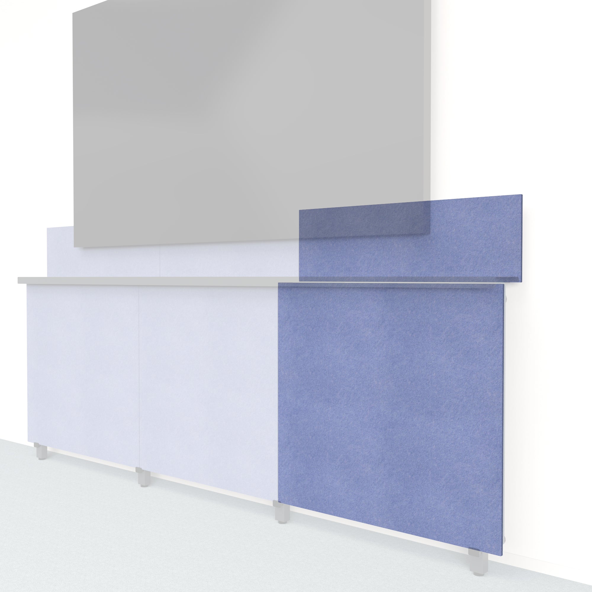 Heckler Framework Tall Outer Panel & Backsplash in Periwinkle Felt Right — modular periwinkle blue PET felt AV wall panel for the Heckler Framework system.