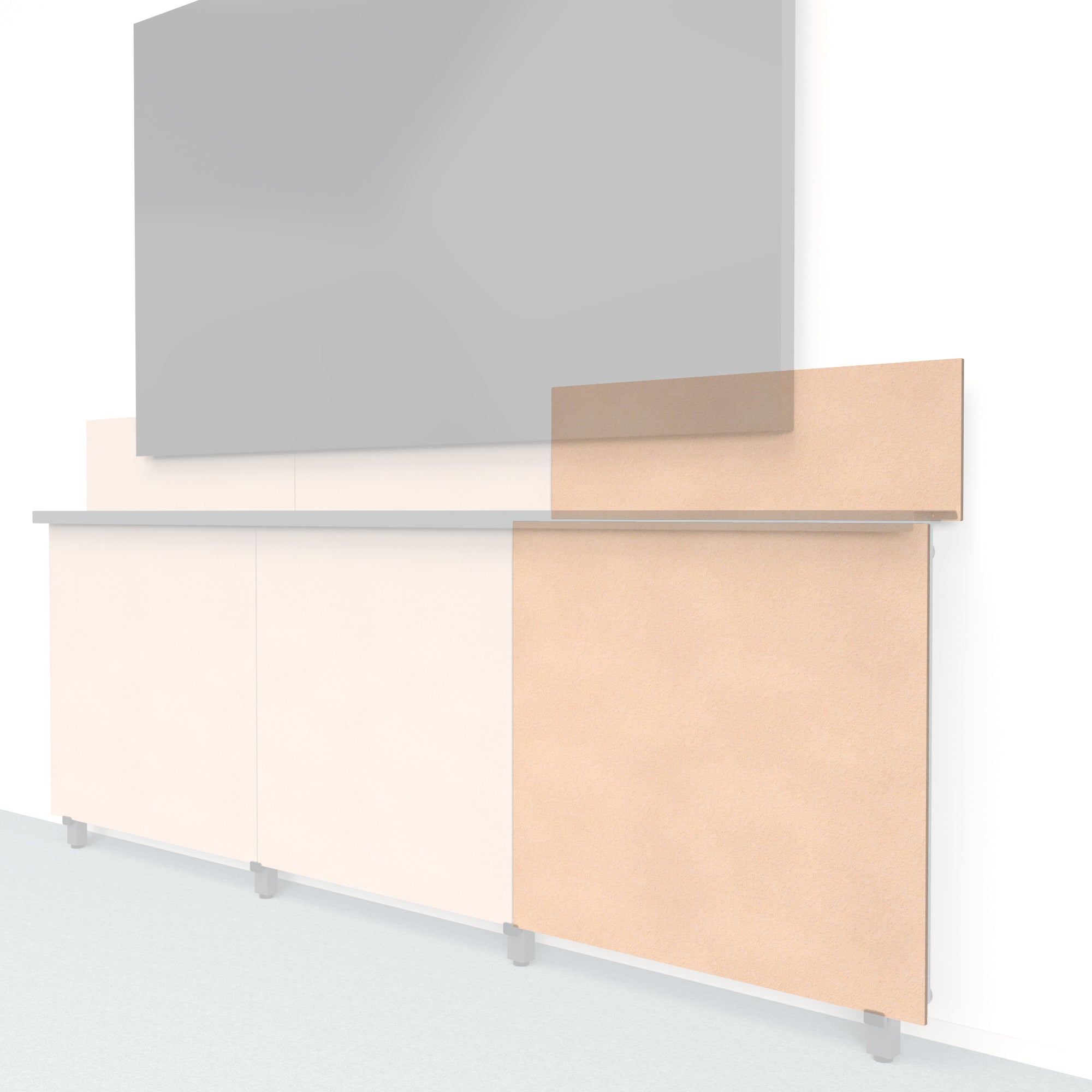 Heckler Framework Tall Outer Panel & Backsplash in Porcelain Felt Right — modular porcelain white PET felt AV wall panel for the Heckler Framework system.