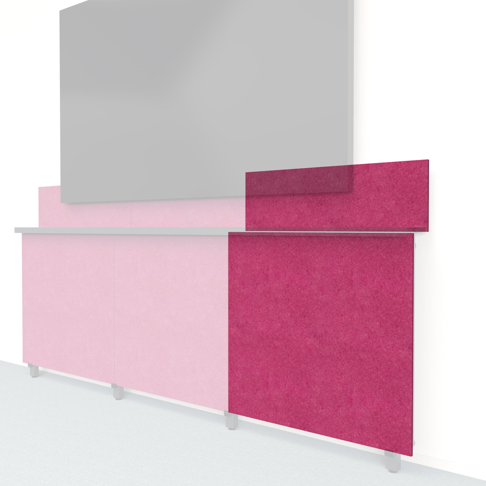 Heckler Framework Tall Outer Panel & Backsplash in Raspberry Felt Right — modular raspberry red PET felt AV wall panel for the Heckler Framework system.