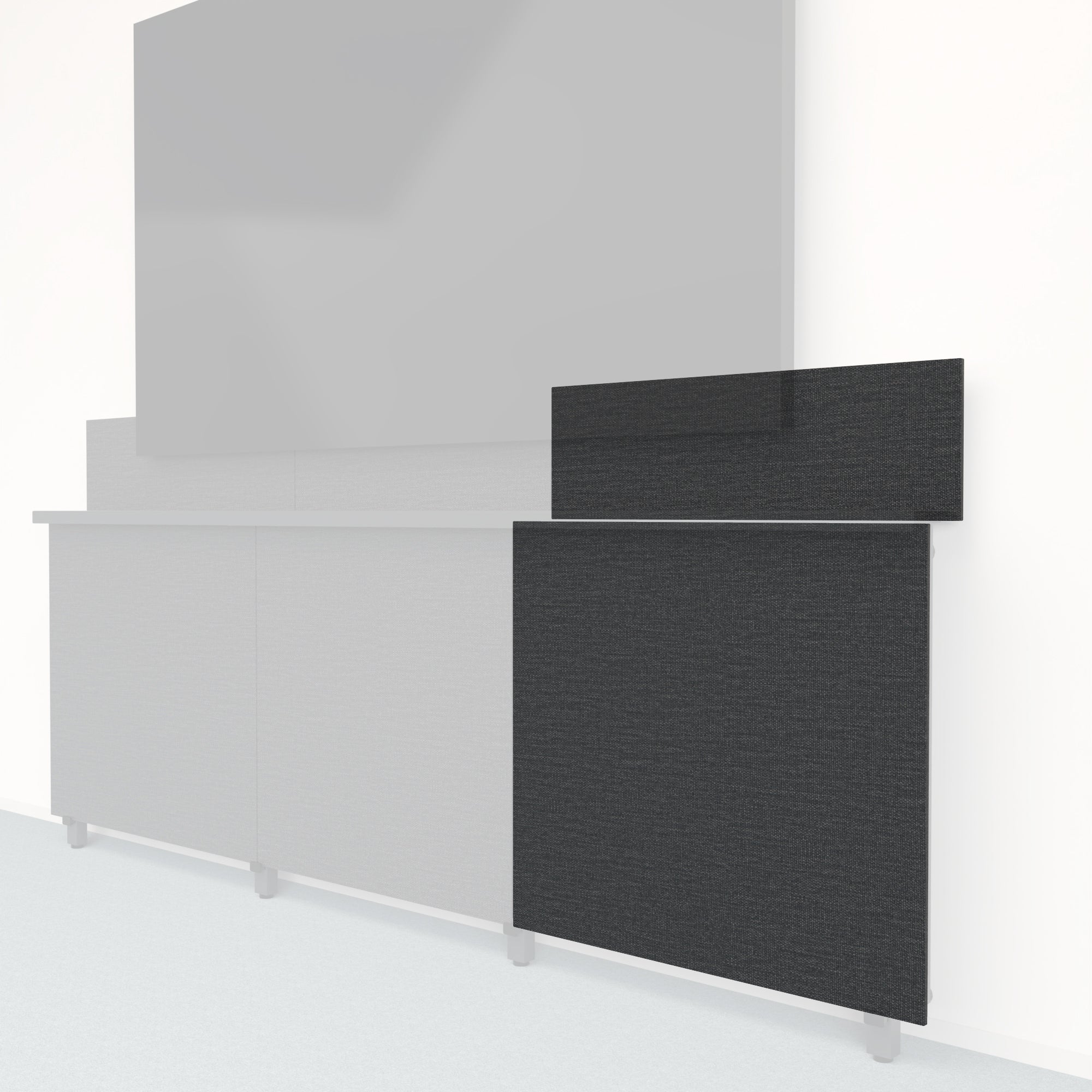 Heckler Framework Tall Outer Panel & Backsplash in Black Grey Maharam textile — modular textile-wrapped charcoal AV wall panel for the Heckler Framework system.