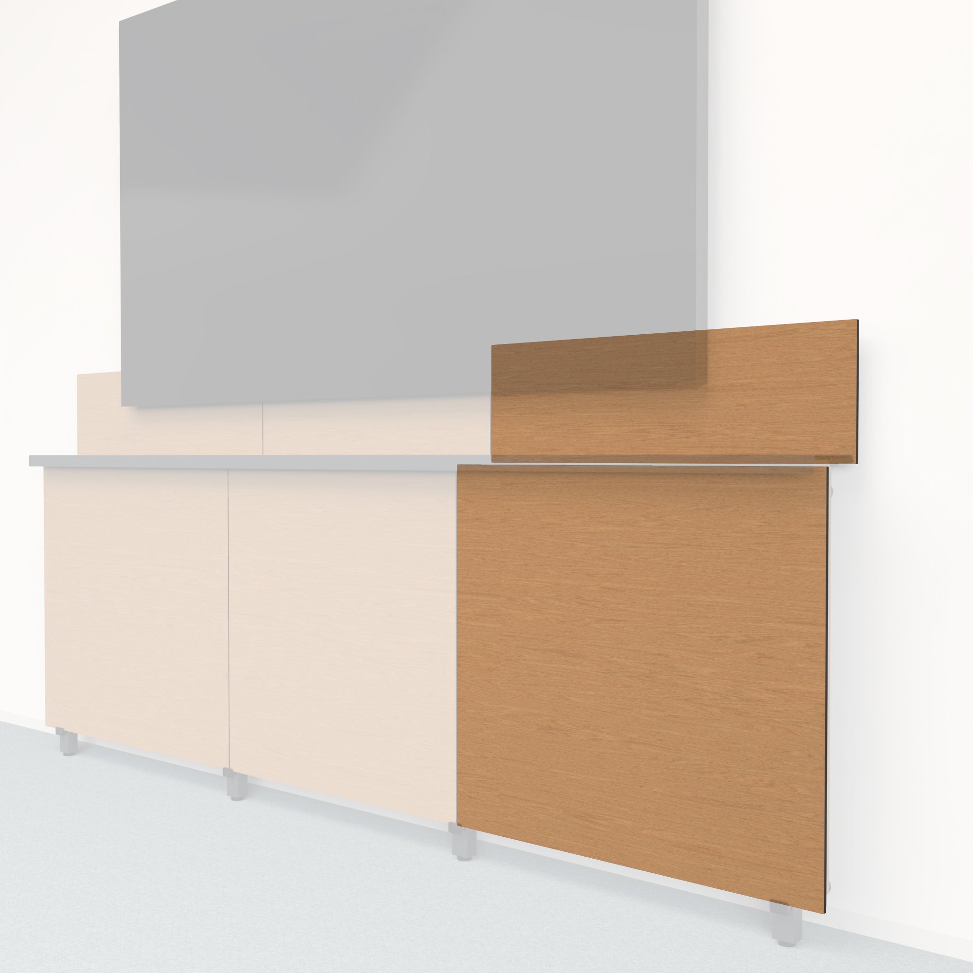 Heckler Framework Tall Outer Panel & Backsplash in Castle Oak wood look — modular white-oak-woodgrain AV wall panel for the Heckler Framework system.