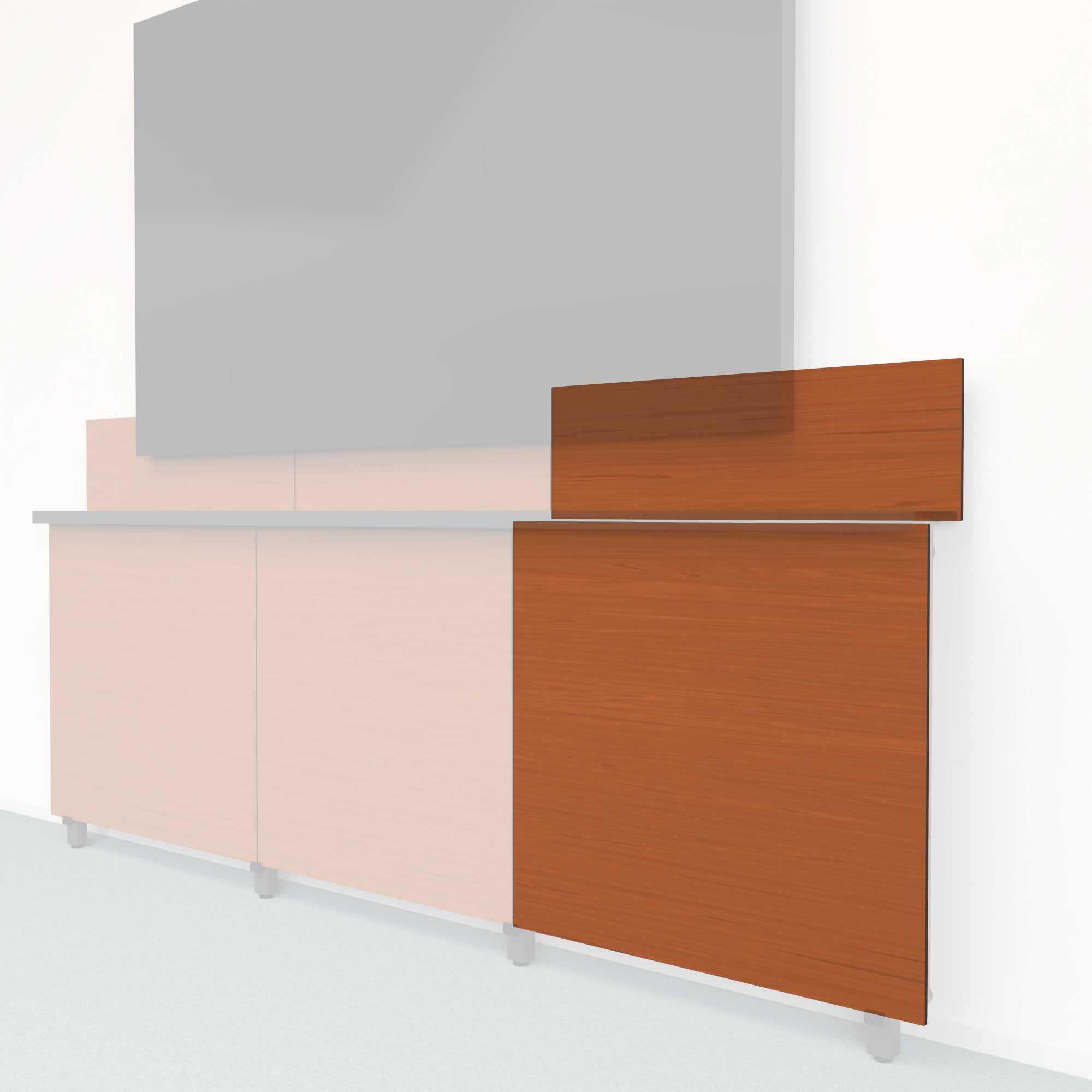 Heckler Framework Tall Outer Panel & Backsplash in Wild Cherry wood look — modular cherry-woodgrain AV wall panel for the Heckler Framework system.