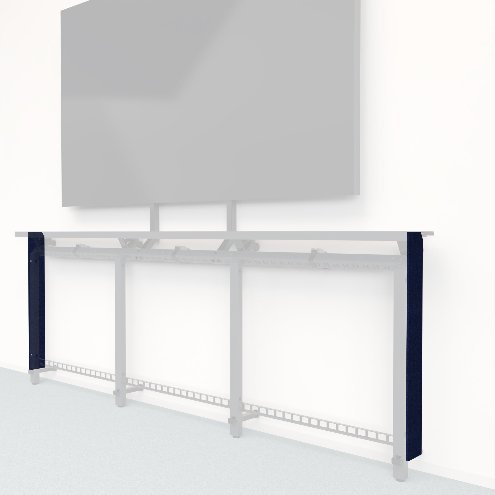 Heckler Framework Tall End Cap in Oxford Felt Right — modular oxford blue PET felt end panel for the Heckler Framework AV wall system.