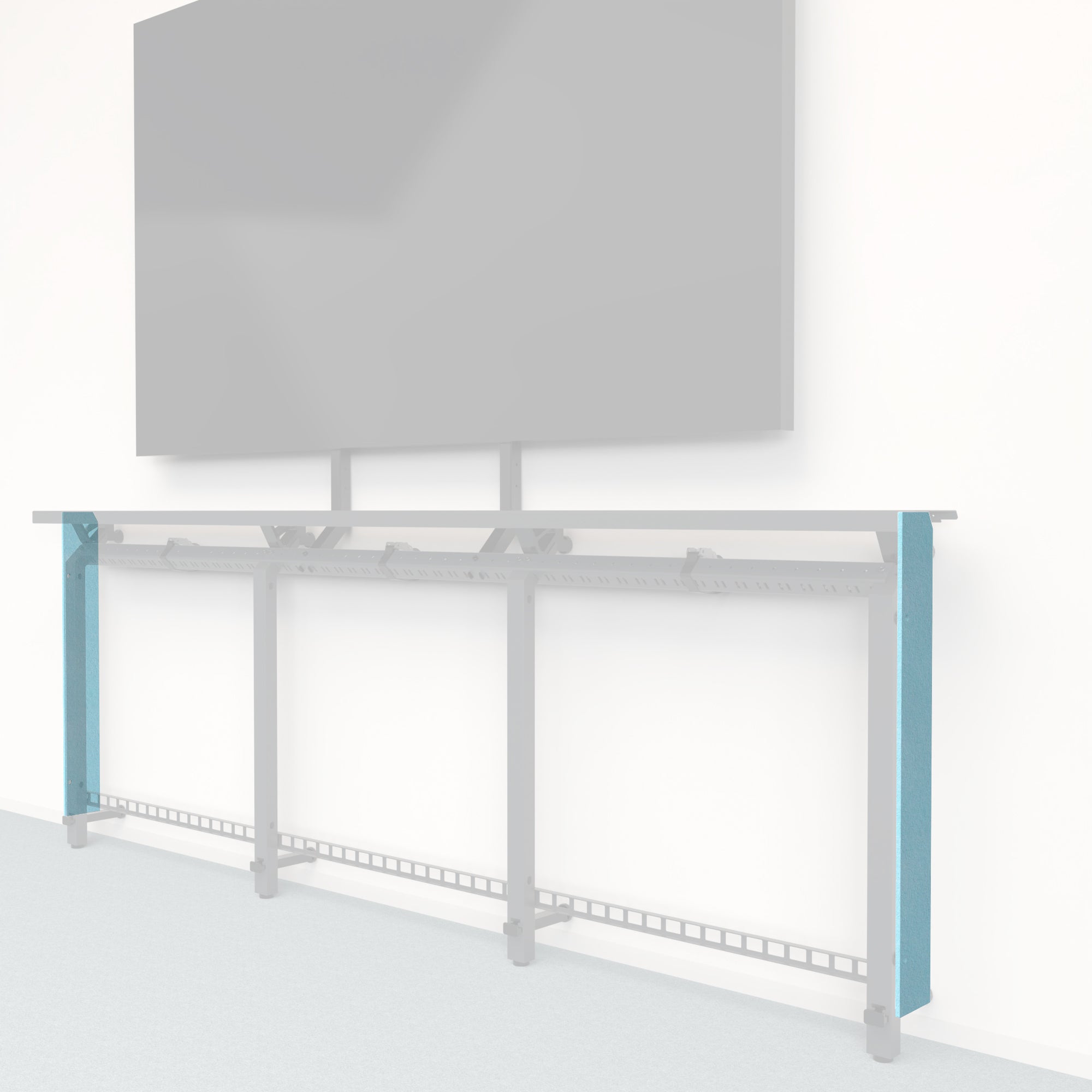Heckler Framework Tall End Cap in Baby Blue Felt Right — modular pale baby blue PET felt end panel for the Heckler Framework AV wall system.