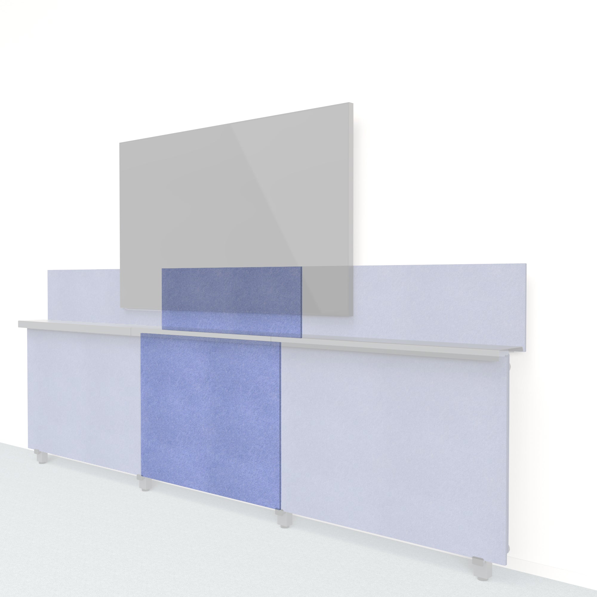 Heckler Framework Short Inner Panel & Backsplash in Periwinkle Felt Right — modular periwinkle blue PET felt AV wall panel for the Heckler Framework system.