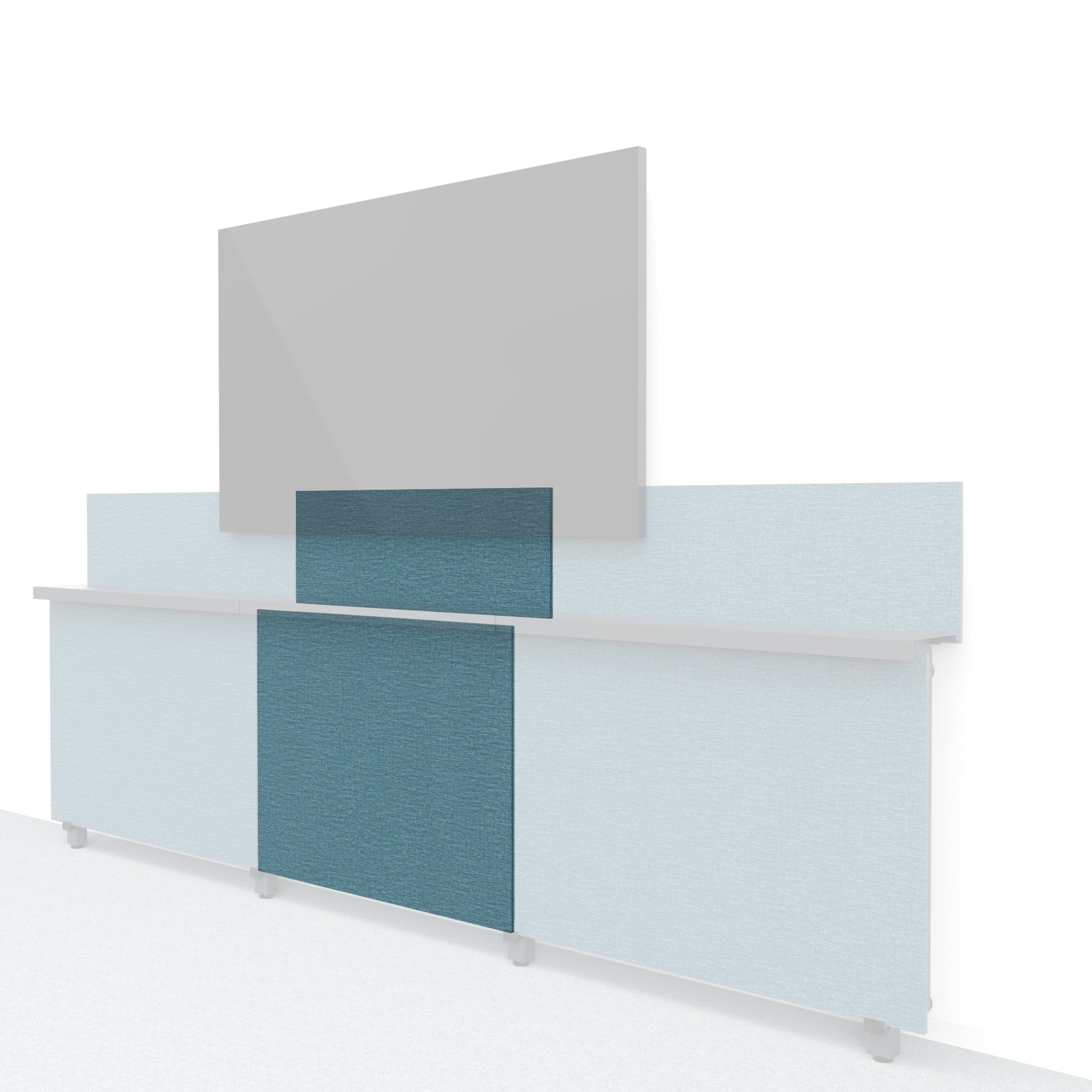 Heckler Framework Short Inner Panel & Backsplash in Thermosphere Maharam textile — modular textile-wrapped atmospheric blue AV wall panel for the Heckler Framework system.