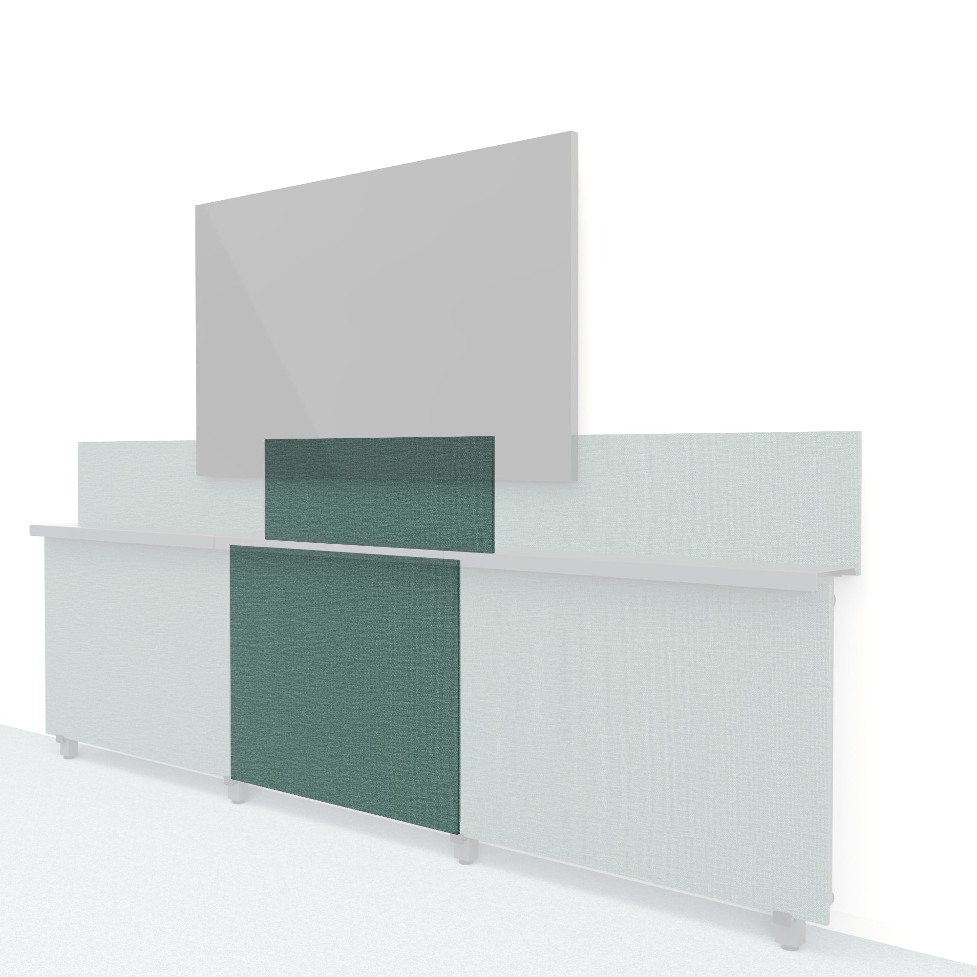 Heckler Framework Short Inner Panel & Backsplash in Undergrowth Maharam textile — modular textile-wrapped muted green AV wall panel for the Heckler Framework system.