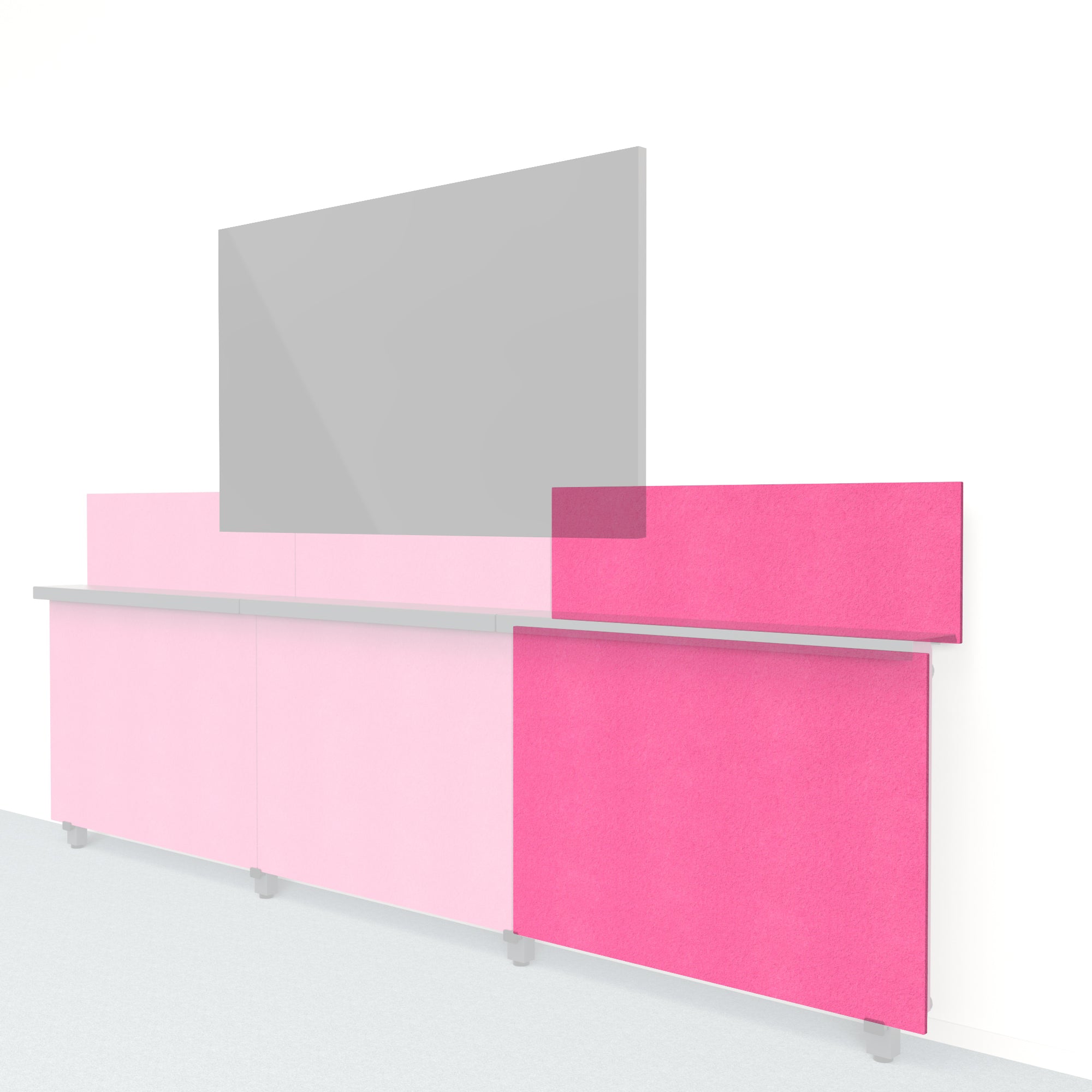 Heckler Framework Short Outer Panel & Backsplash in Hot Pink Felt Right — modular hot pink PET felt AV wall panel for the Heckler Framework system.