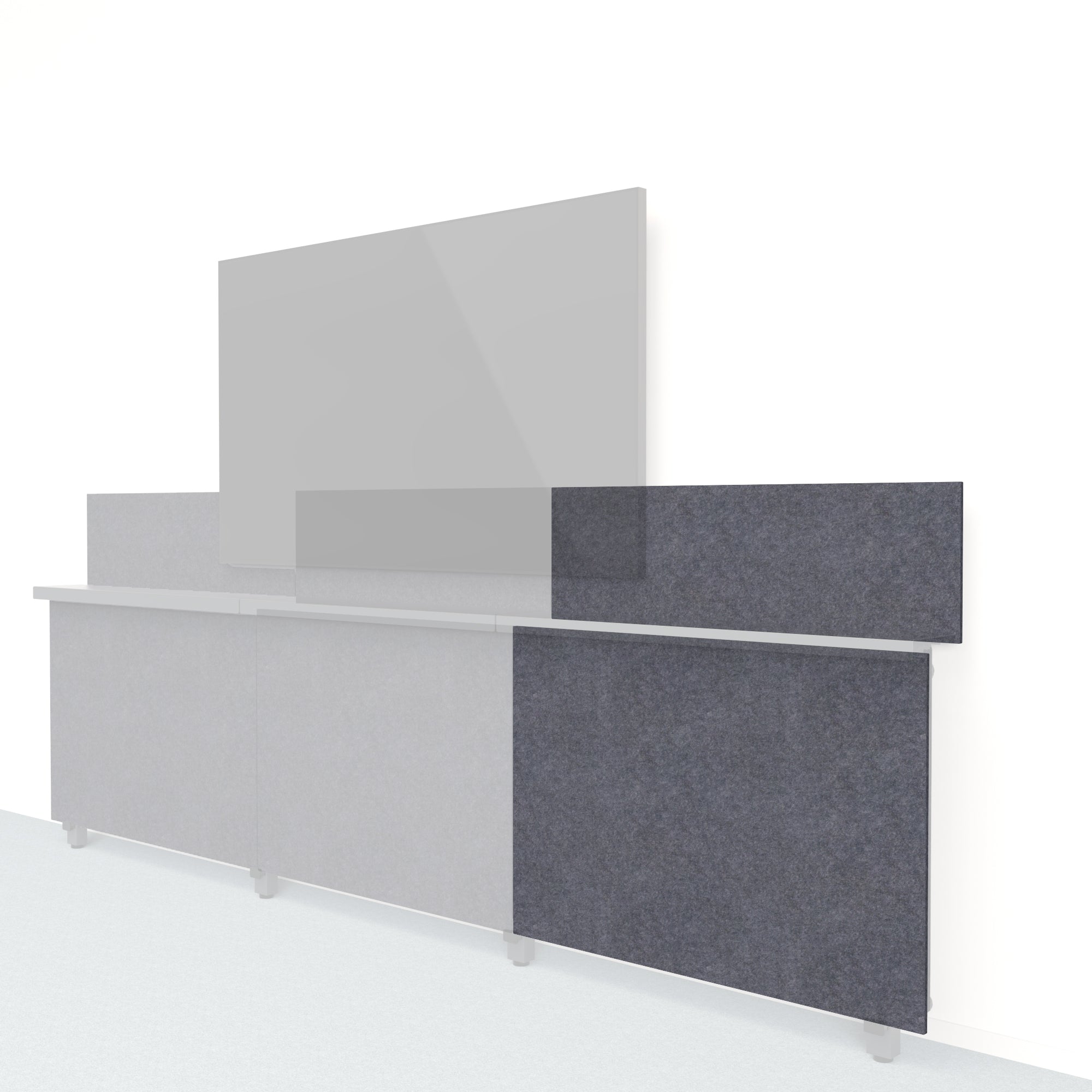 Heckler Framework Short Outer Panel & Backsplash in Mineral Felt Right — modular mineral gray PET felt AV wall panel for the Heckler Framework system.