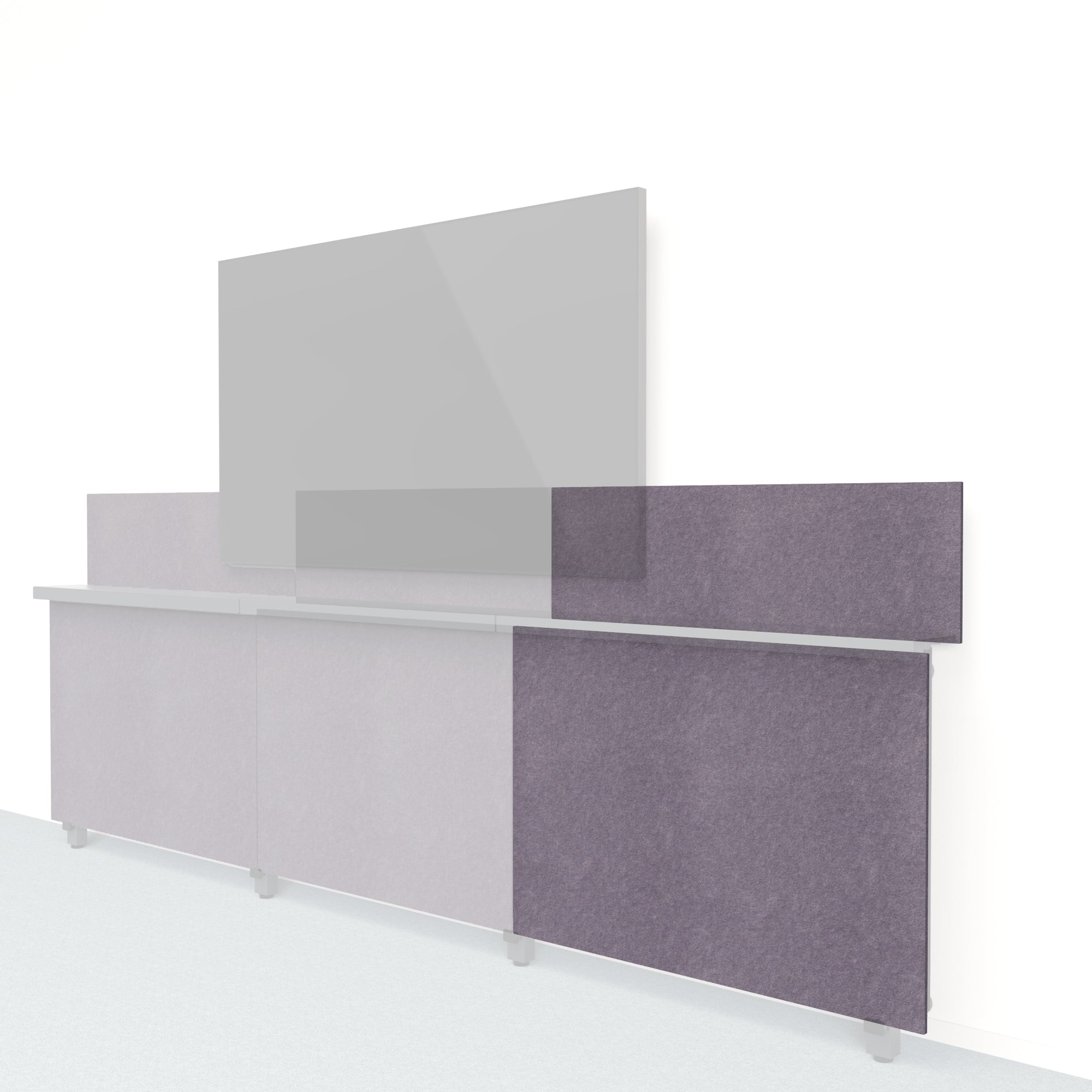 Heckler Framework Short Outer Panel & Backsplash in Wisteria Felt Right — modular wisteria purple PET felt AV wall panel for the Heckler Framework system.