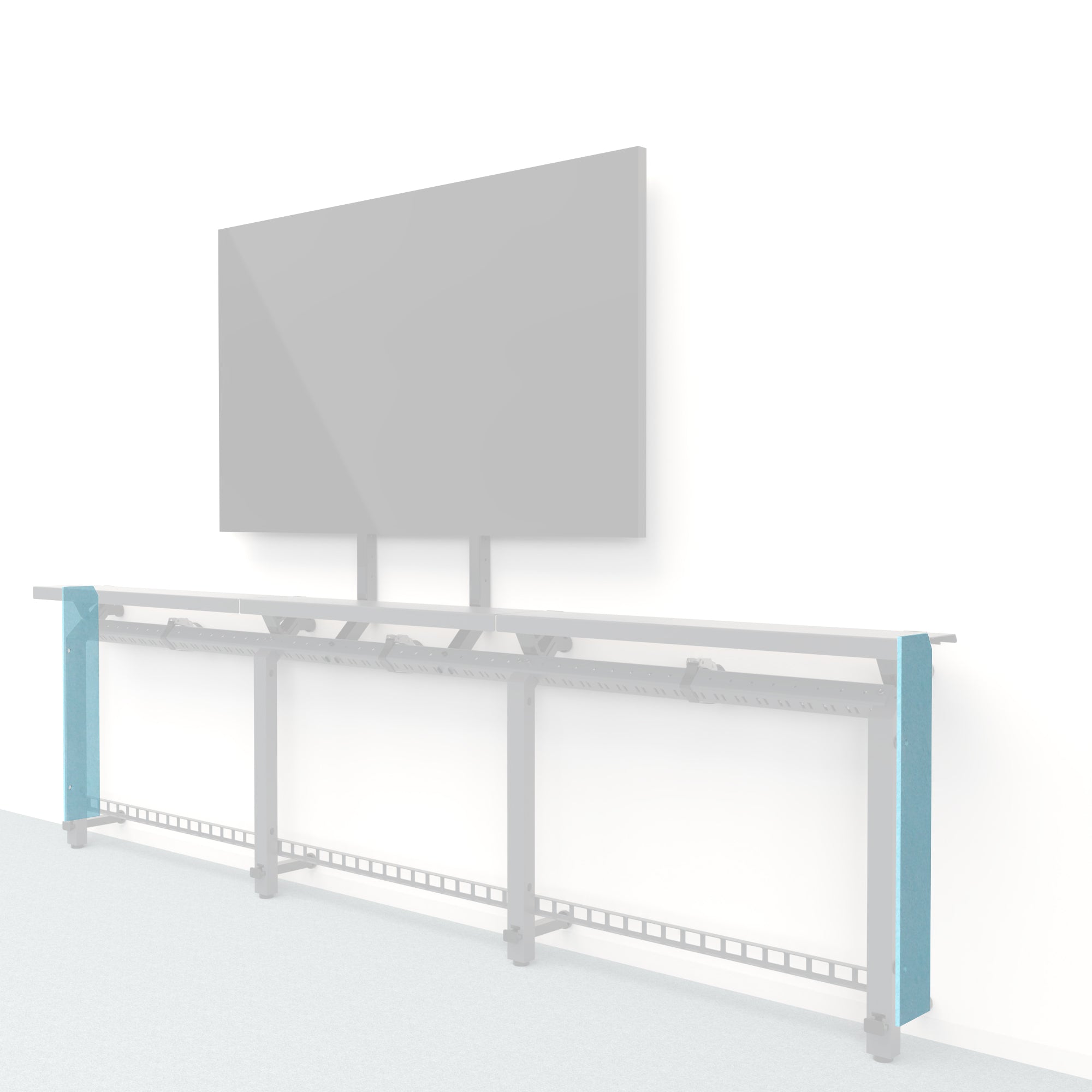 Heckler Framework Short End Cap in Baby Blue Felt Right — modular pale baby blue PET felt end panel for the Heckler Framework AV wall system.