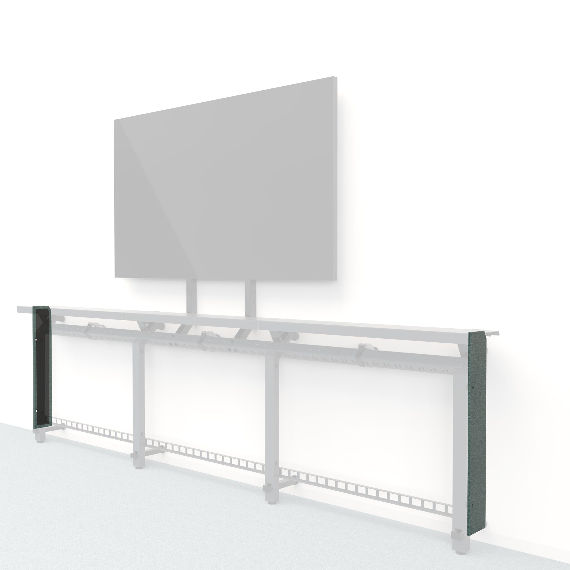 Heckler Framework Short End Cap in Undergrowth Maharam textile — modular textile-wrapped muted green end panel for the Heckler Framework AV wall system.