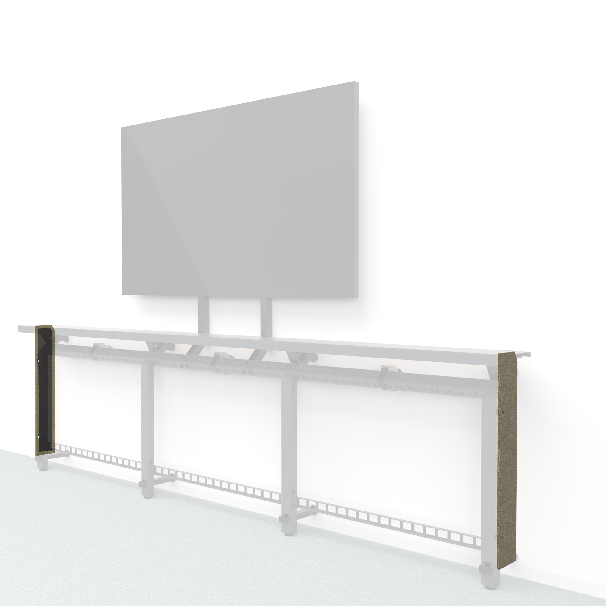 Heckler Framework Short End Cap in Saguaro Maharam textile — modular textile-wrapped desert green end panel for the Heckler Framework AV wall system.