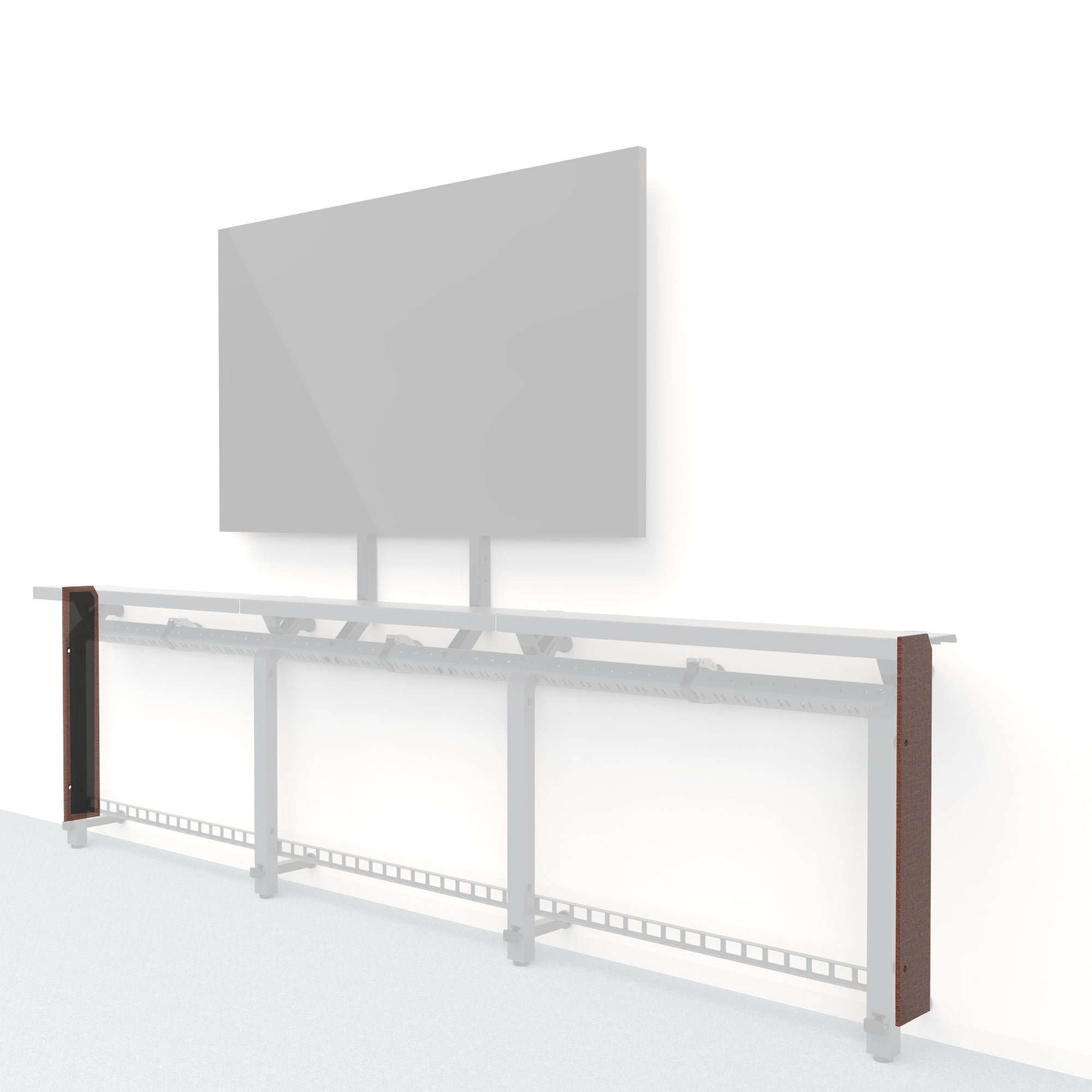 Heckler Framework Short End Cap in Shino Maharam textile — modular textile-wrapped warm oatmeal end panel for the Heckler Framework AV wall system.