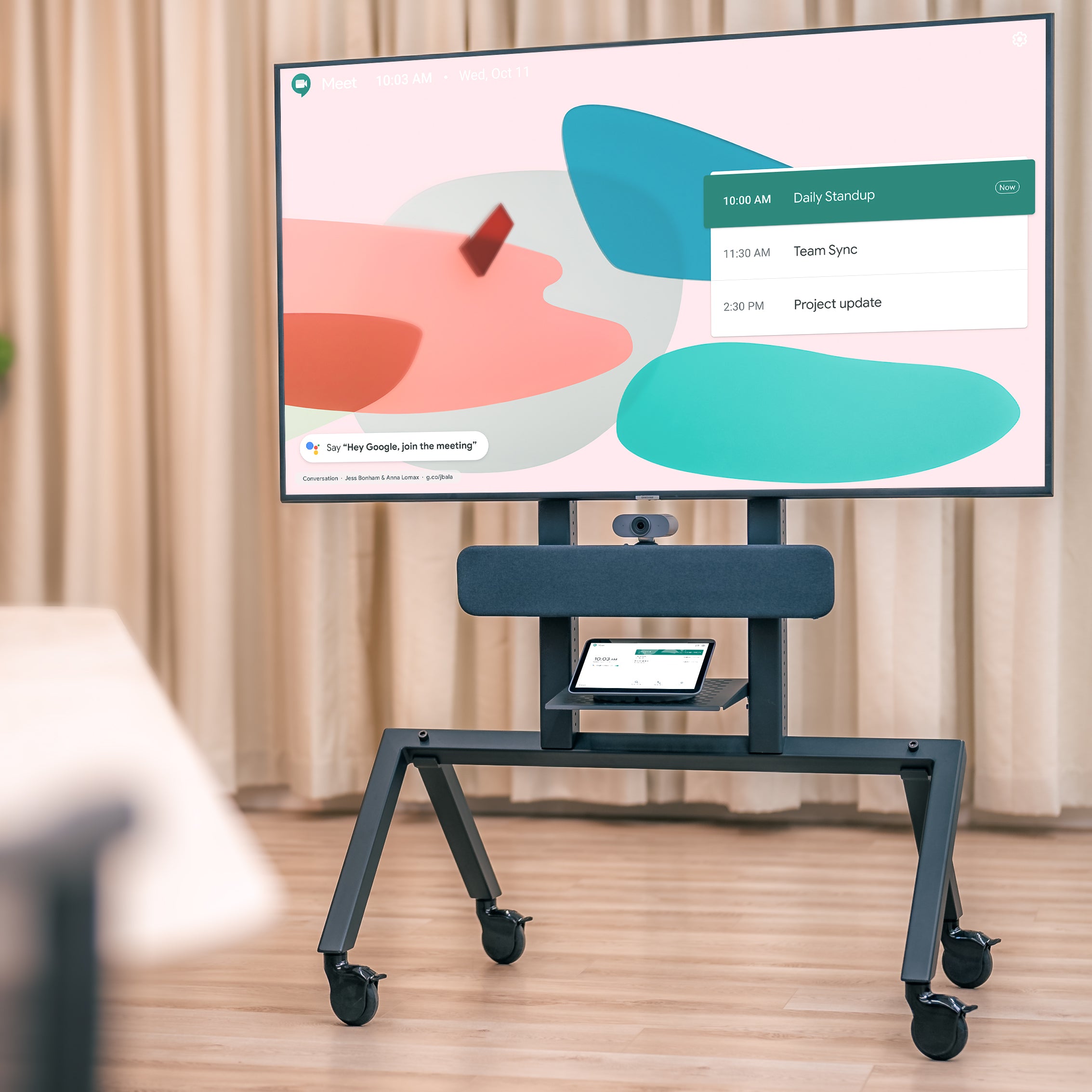 Soundbar Mount for Heckler AV Cart — close-up showing mounting bracket and hardware