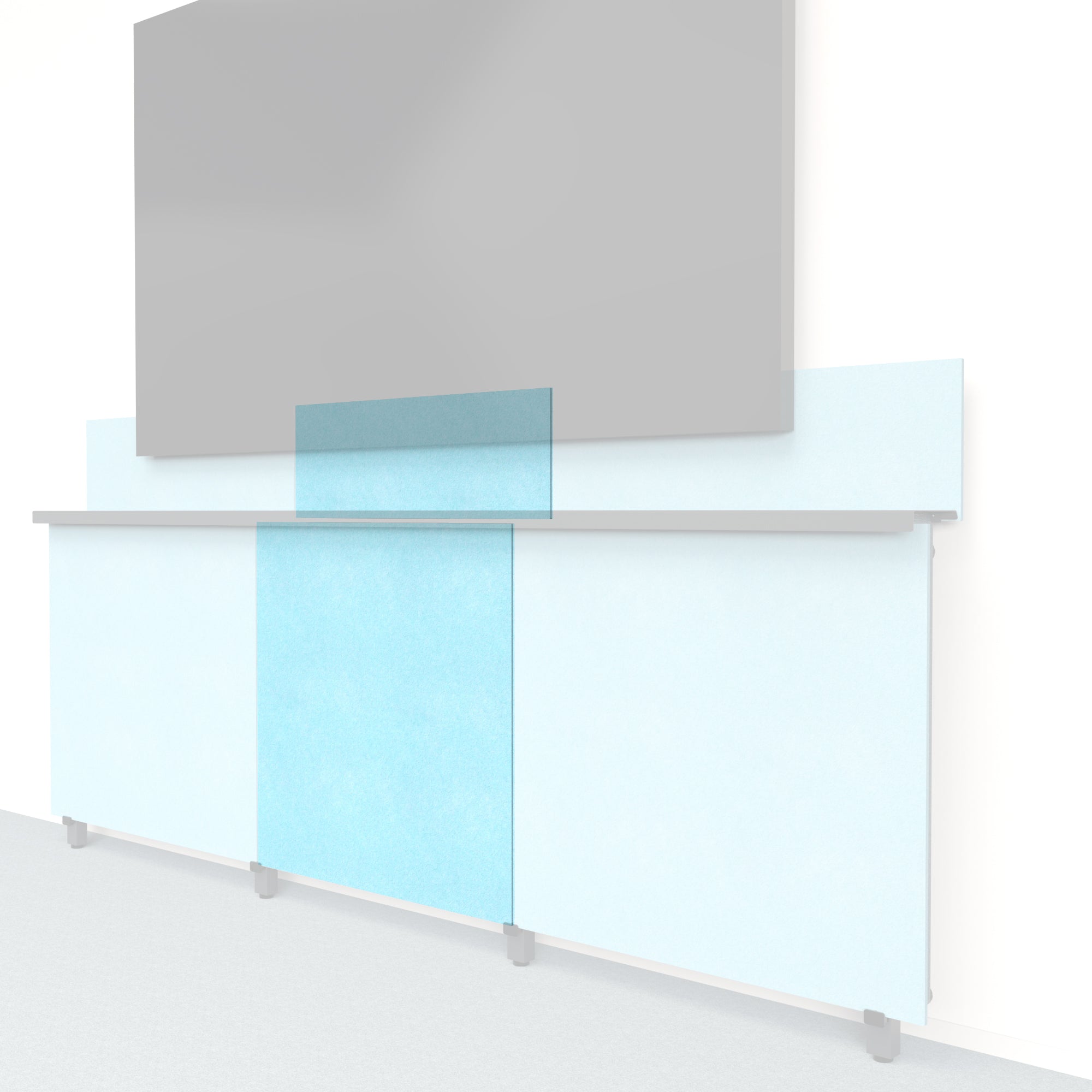 Heckler Framework Tall Inner Panel &amp; Backsplash in Baby Blue Felt Right — modular pale baby blue PET felt AV wall panel for the Heckler Framework system.