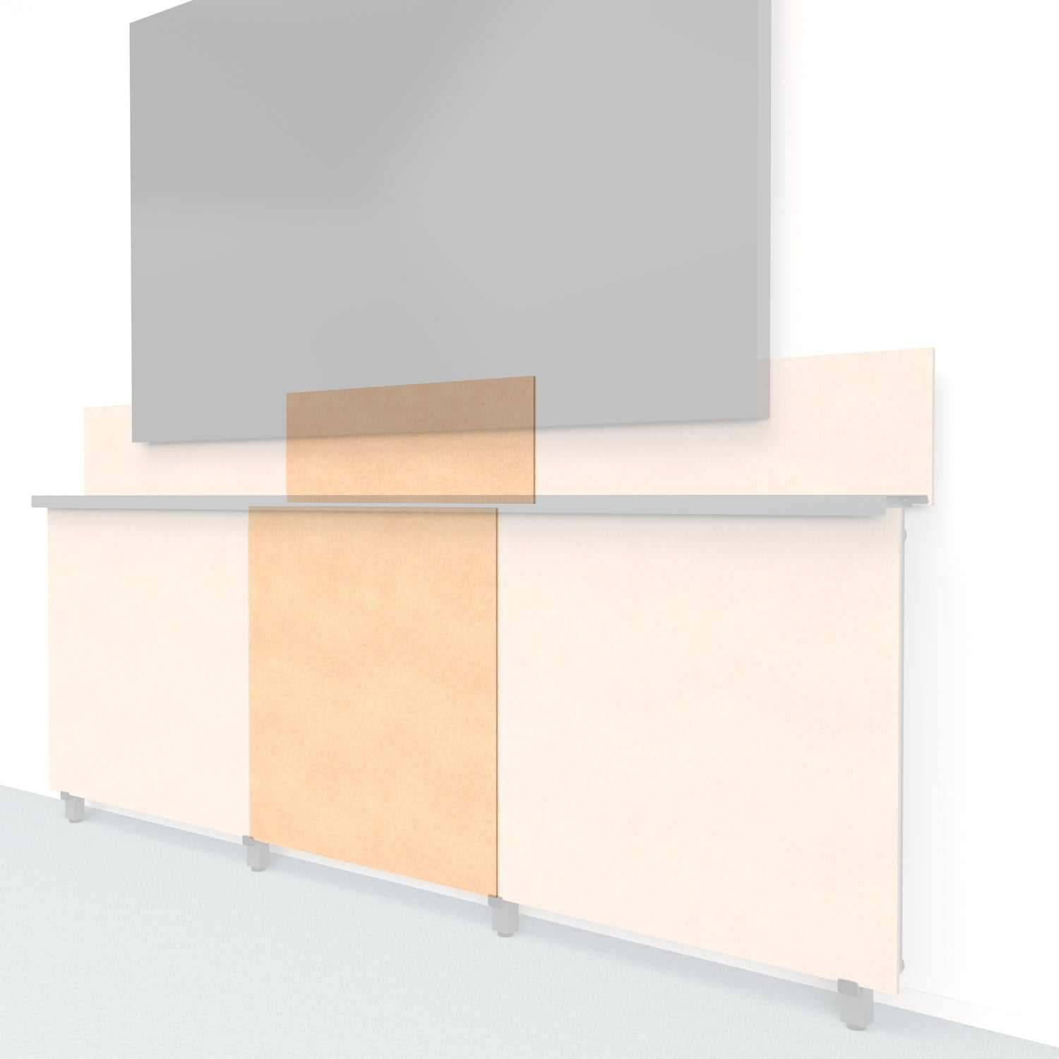 Heckler Framework Tall Inner Panel &amp; Backsplash in Cashmere Felt Right — modular cashmere beige PET felt AV wall panel for the Heckler Framework system.