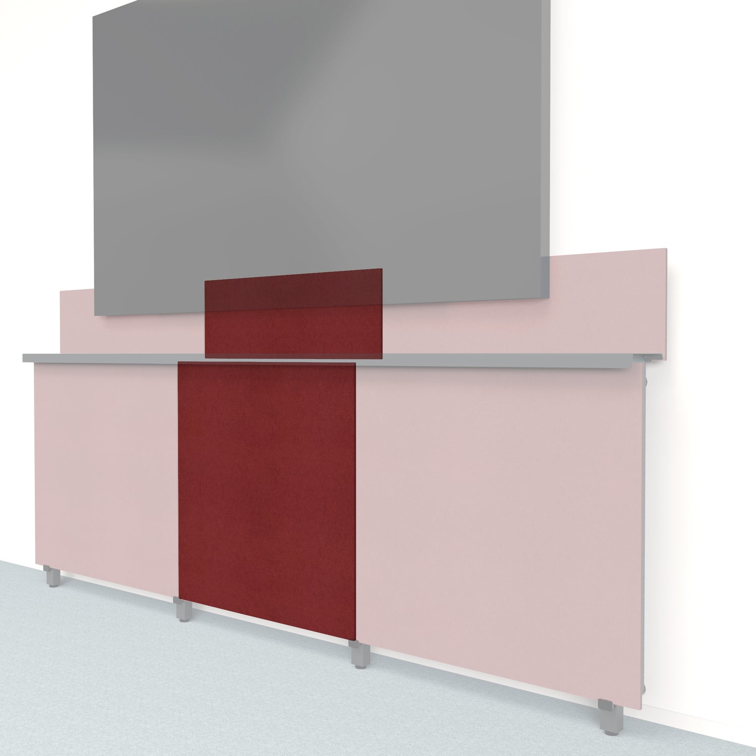 Heckler Framework Tall Inner Panel &amp; Backsplash in Crimson Felt Right — modular crimson red PET felt AV wall panel for the Heckler Framework system.
