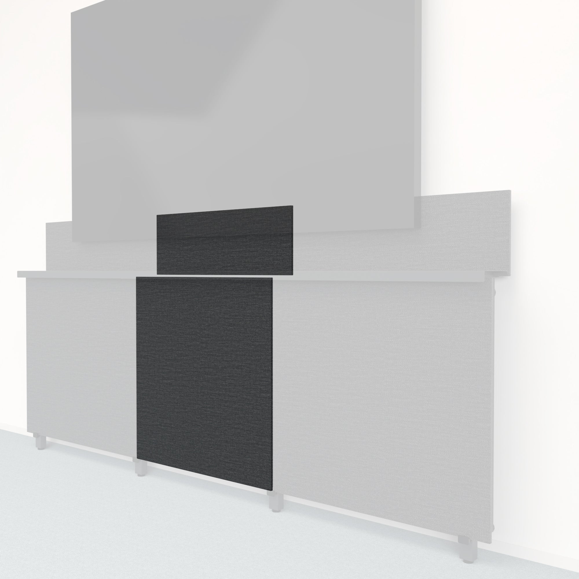 Heckler Framework Tall Inner Panel &amp; Backsplash in Black Grey Maharam textile — modular textile-wrapped charcoal AV wall panel for the Heckler Framework system.