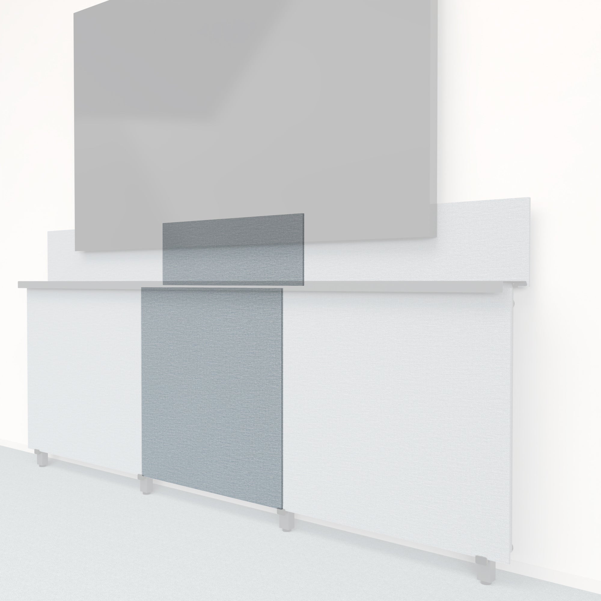 Heckler Framework Tall Inner Panel &amp; Backsplash in Blue Maharam textile — modular textile-wrapped muted blue AV wall panel for the Heckler Framework system.
