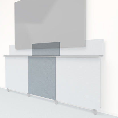Heckler Framework Tall Inner Panel &amp; Backsplash in Blue Maharam textile — modular textile-wrapped muted blue AV wall panel for the Heckler Framework system.