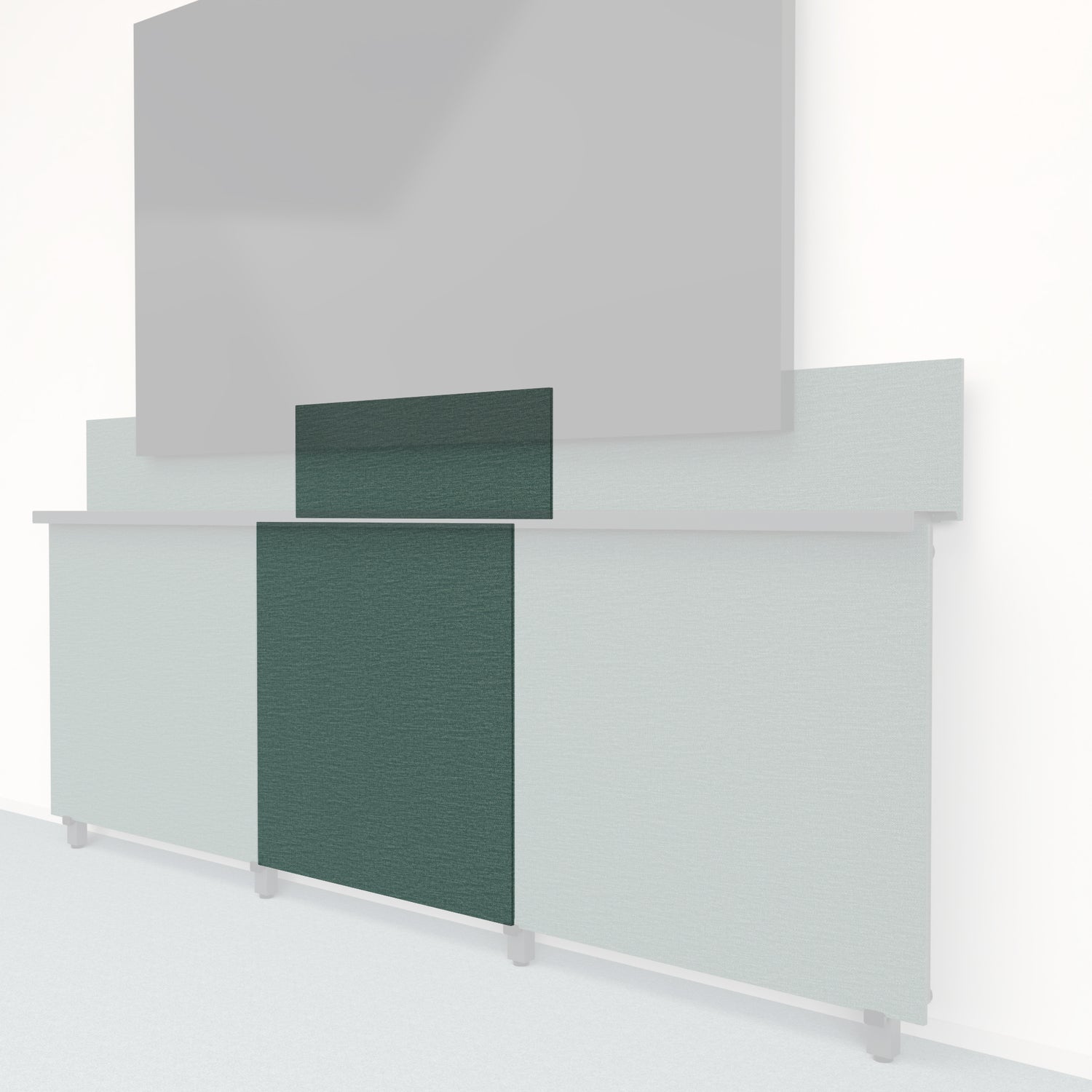 Heckler Framework Tall Inner Panel &amp; Backsplash in Undergrowth Maharam textile — modular textile-wrapped muted green AV wall panel for the Heckler Framework system.