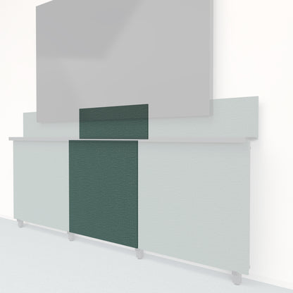 Heckler Framework Tall Inner Panel &amp; Backsplash in Undergrowth Maharam textile — modular textile-wrapped muted green AV wall panel for the Heckler Framework system.