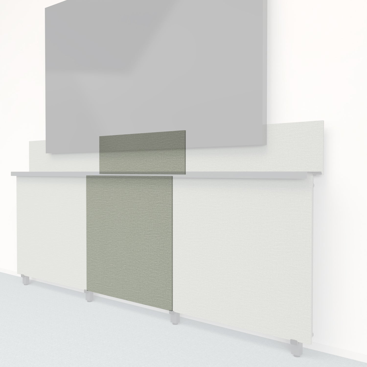 Heckler Framework Tall Inner Panel &amp; Backsplash in Green Maharam textile — modular textile-wrapped sage green AV wall panel for the Heckler Framework system.