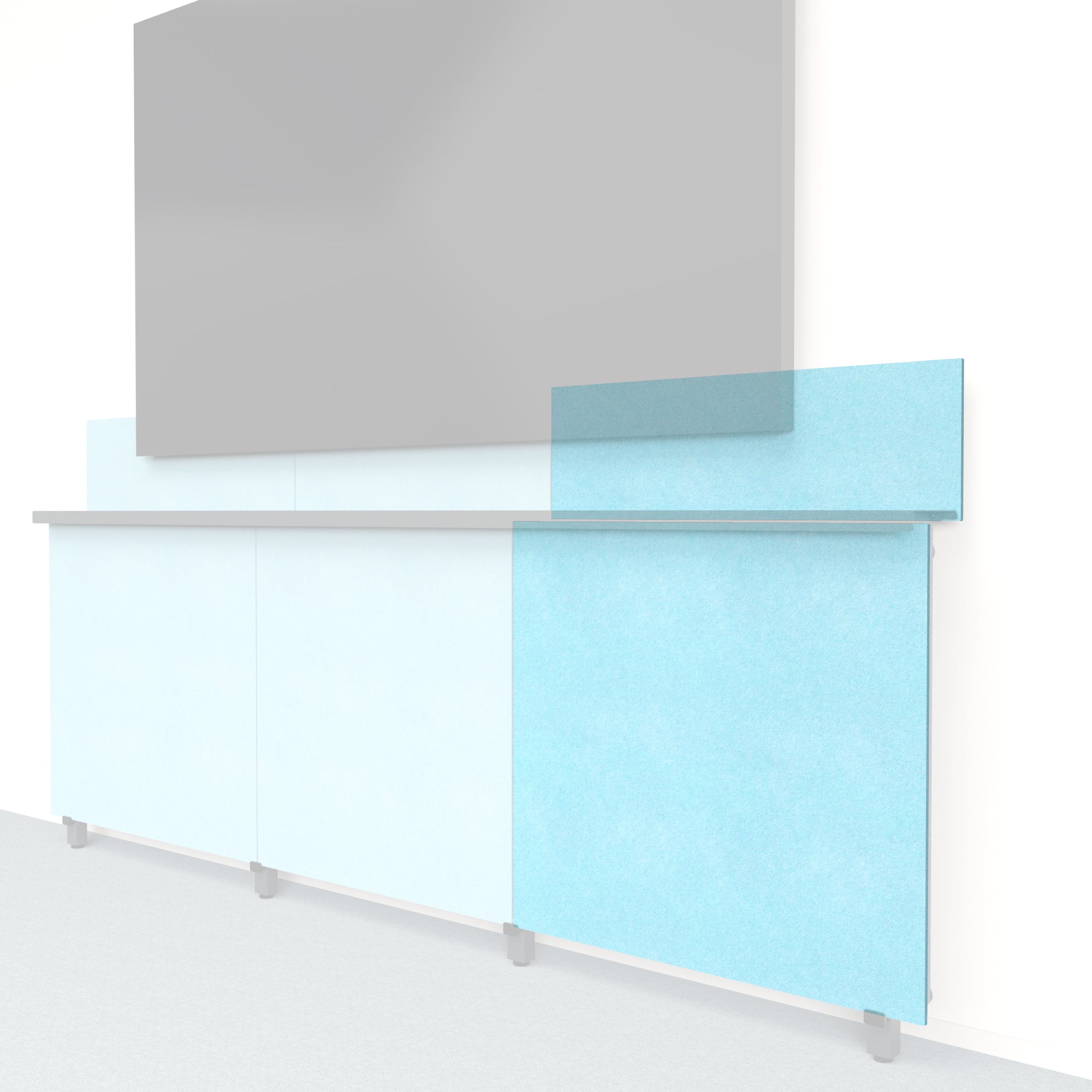 Heckler Framework Tall Outer Panel &amp; Backsplash in Baby Blue Felt Right — modular pale baby blue PET felt AV wall panel for the Heckler Framework system.