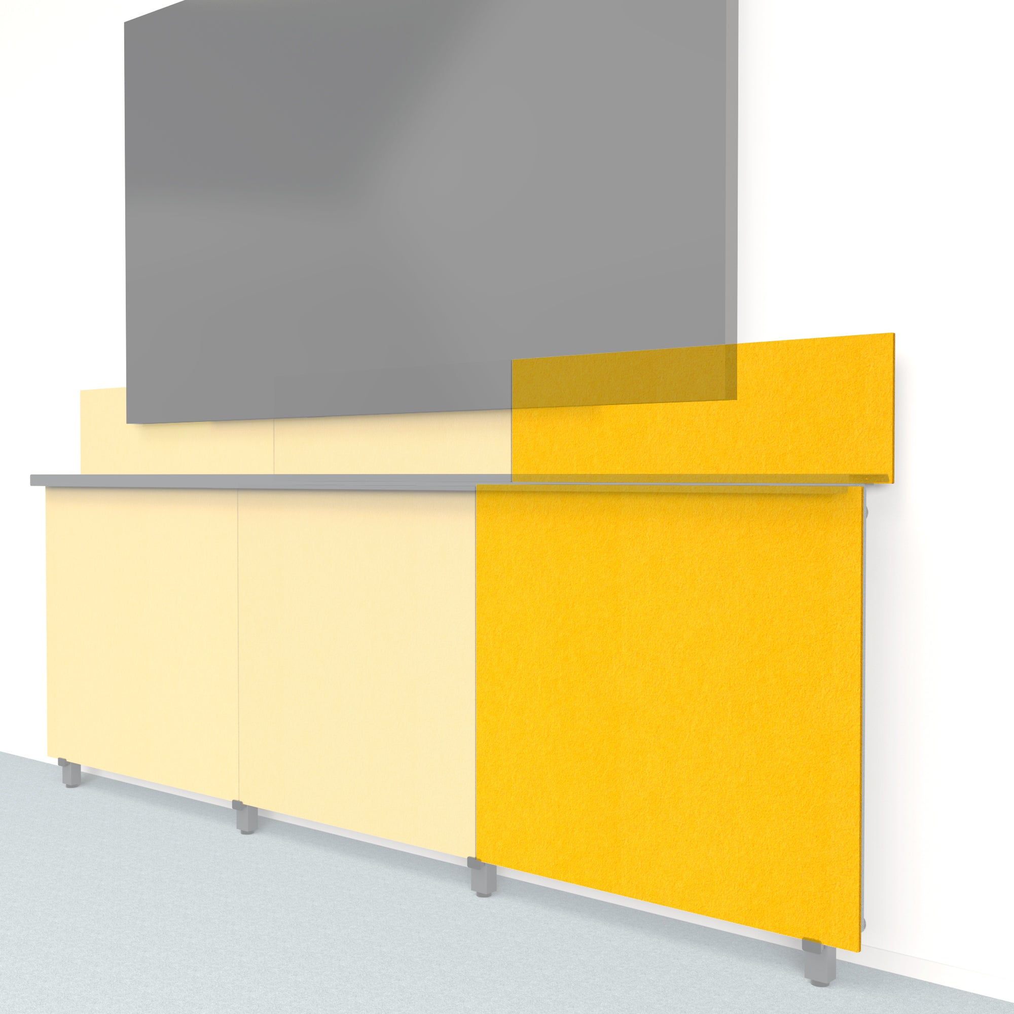 Heckler Framework Tall Outer Panel &amp; Backsplash in Dandelion Felt Right — modular dandelion yellow PET felt AV wall panel for the Heckler Framework system.
