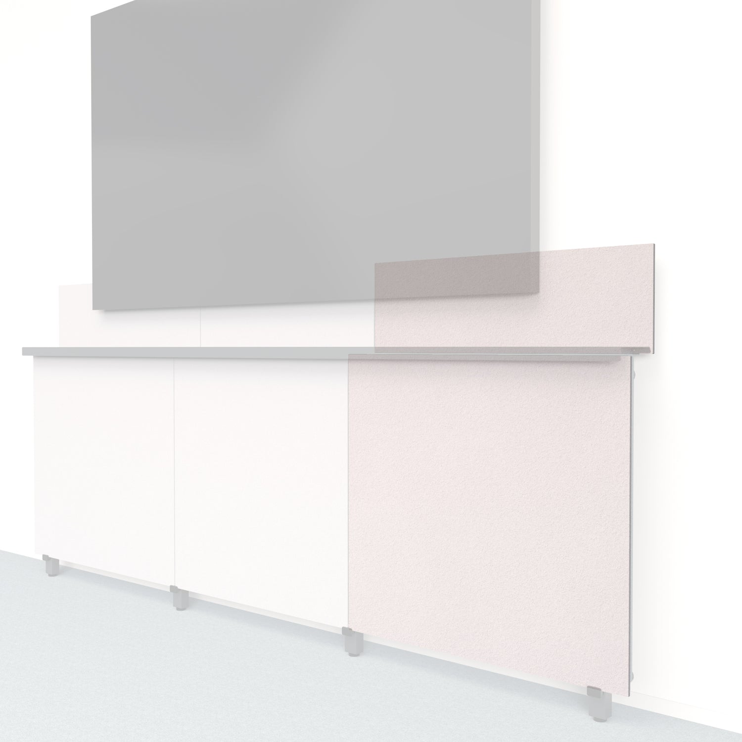 Heckler Framework Tall Outer Panel &amp; Backsplash in Fog Felt Right — modular fog gray PET felt AV wall panel for the Heckler Framework system.