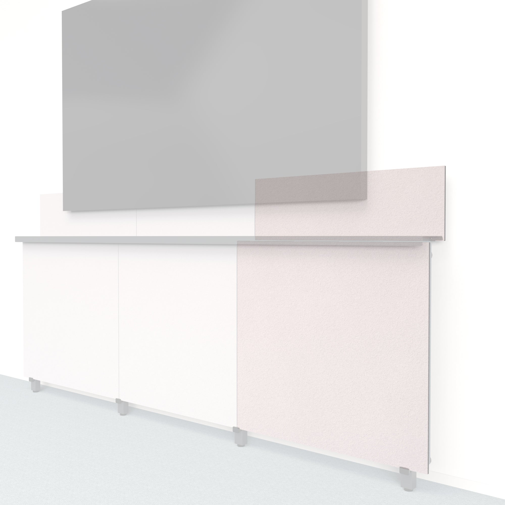 Heckler Framework Tall Outer Panel &amp; Backsplash in Fog Felt Right — modular fog gray PET felt AV wall panel for the Heckler Framework system.