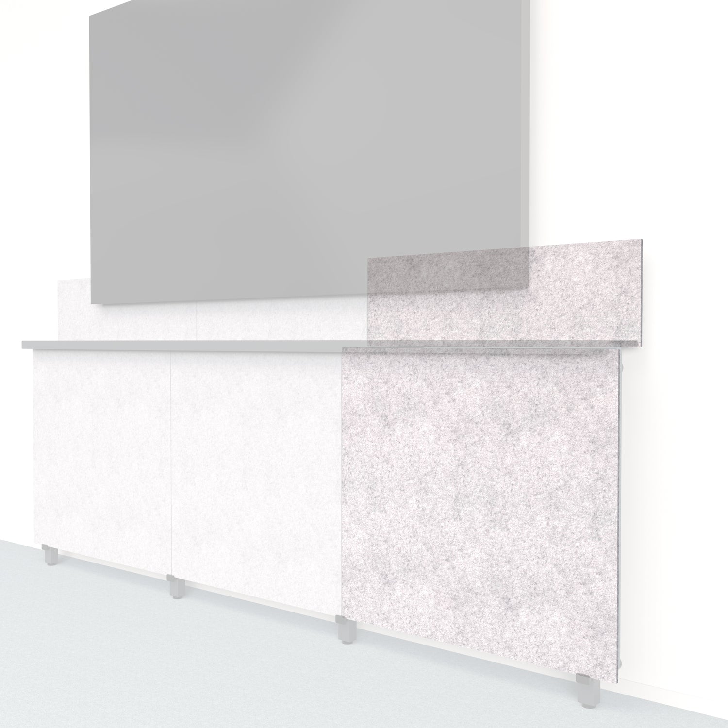 Heckler Framework Tall Outer Panel &amp; Backsplash in Nickel Felt Right — modular nickel silver PET felt AV wall panel for the Heckler Framework system.