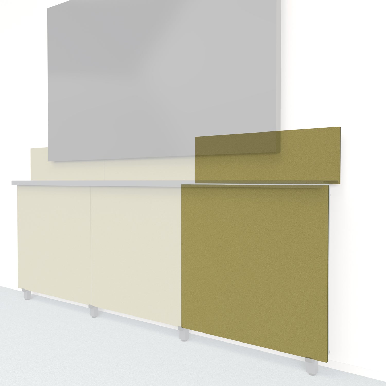 Heckler Framework Tall Outer Panel &amp; Backsplash in Olive Felt Right — modular olive green PET felt AV wall panel for the Heckler Framework system.