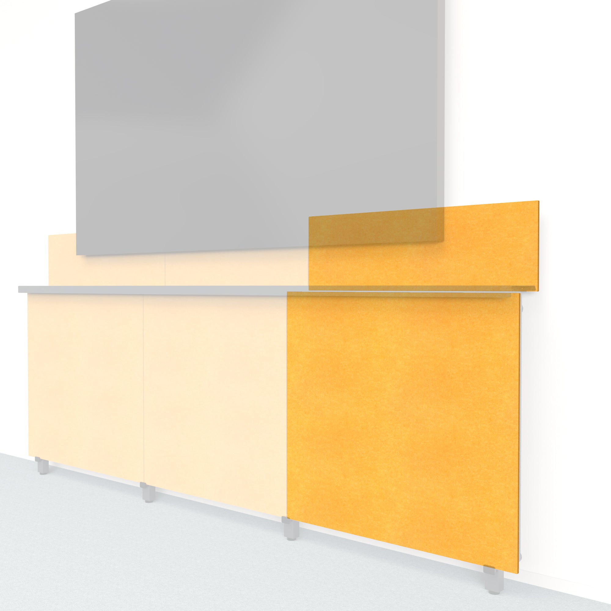 Heckler Framework Tall Outer Panel &amp; Backsplash in Mustard Felt Right — modular mustard-yellow PET felt AV wall panel for the Heckler Framework system.
