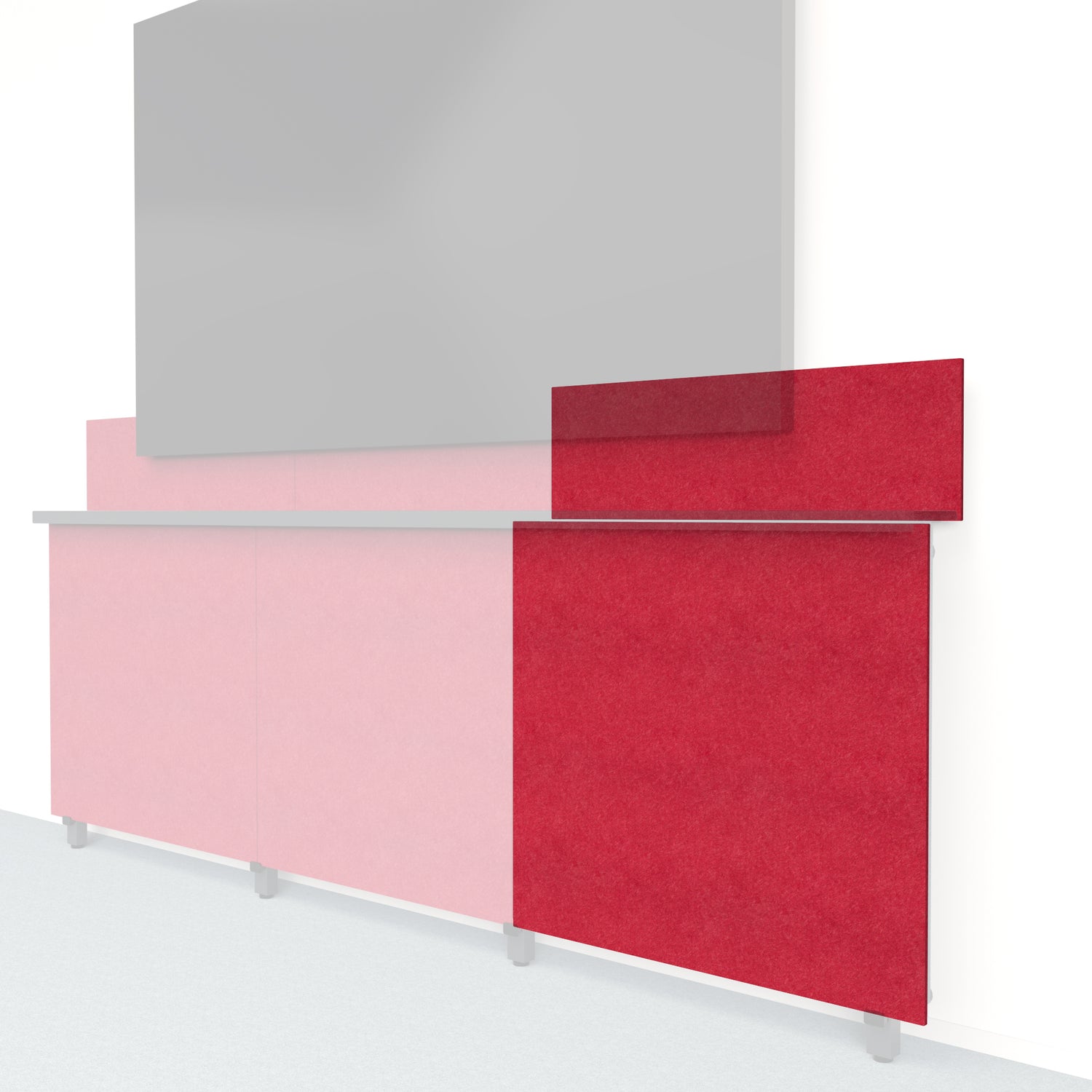 Heckler Framework Tall Outer Panel &amp; Backsplash in Ruby Felt Right — modular ruby red PET felt AV wall panel for the Heckler Framework system.