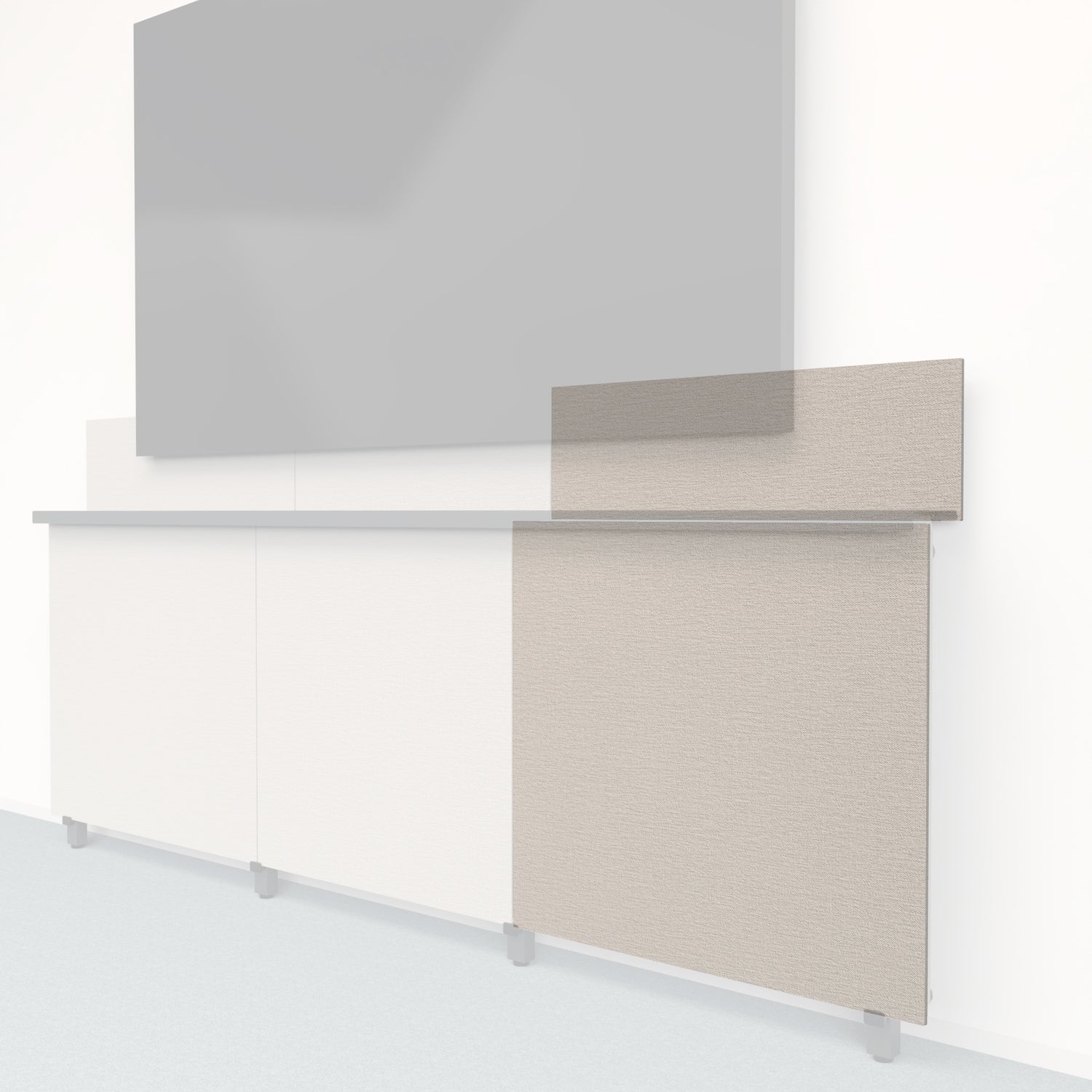 Heckler Framework Tall Outer Panel &amp; Backsplash in Off White Maharam textile — modular textile-wrapped off-white AV wall panel for the Heckler Framework system.