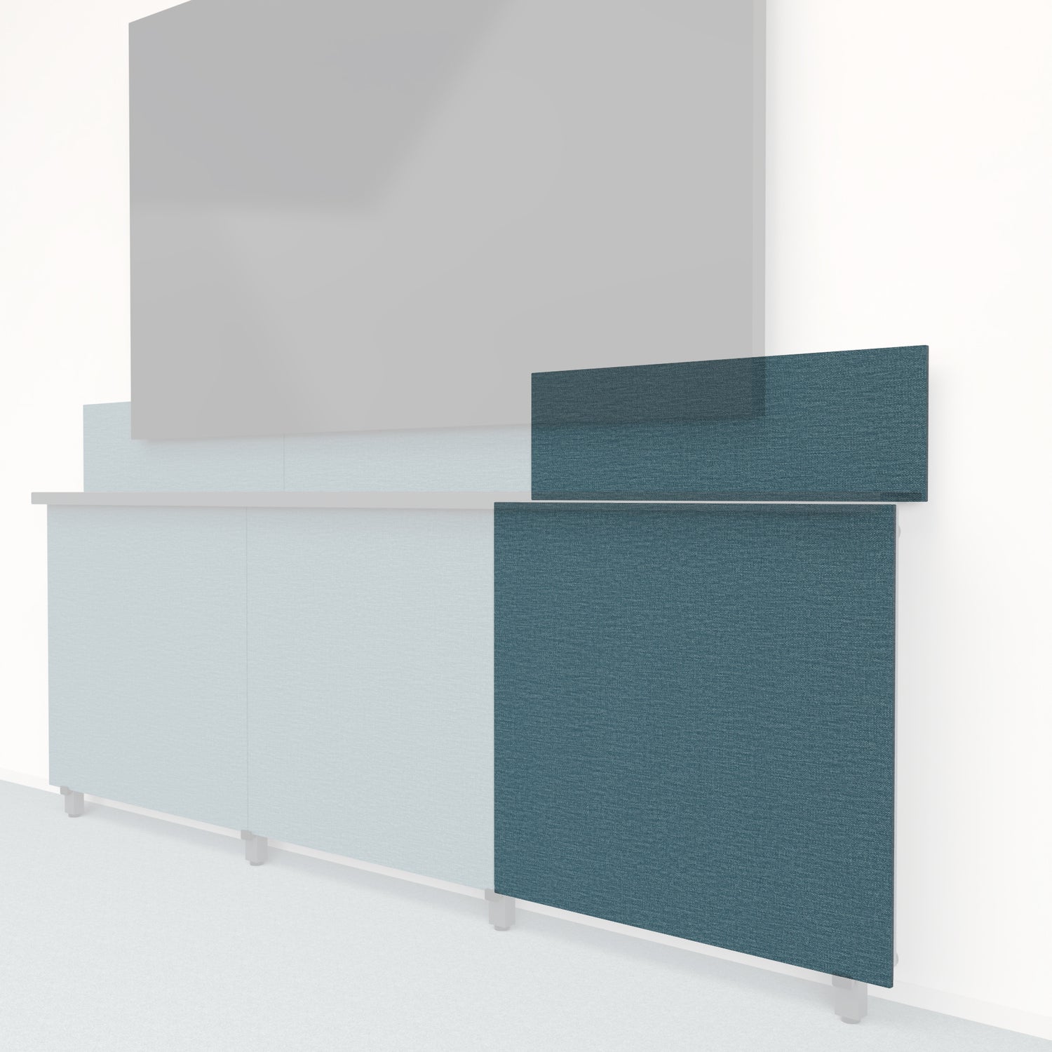 Heckler Framework Tall Outer Panel &amp; Backsplash in Thermosphere Maharam textile — modular textile-wrapped atmospheric blue AV wall panel for the Heckler Framework system.