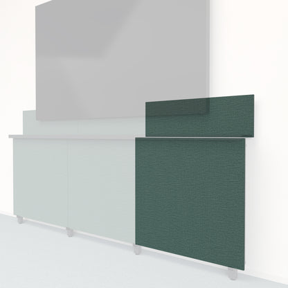 Heckler Framework Tall Outer Panel &amp; Backsplash in Undergrowth Maharam textile — modular textile-wrapped muted green AV wall panel for the Heckler Framework system.