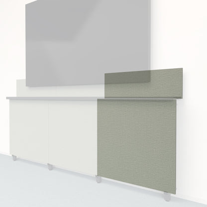 Heckler Framework Tall Outer Panel &amp; Backsplash in Green Maharam textile — modular textile-wrapped sage green AV wall panel for the Heckler Framework system.
