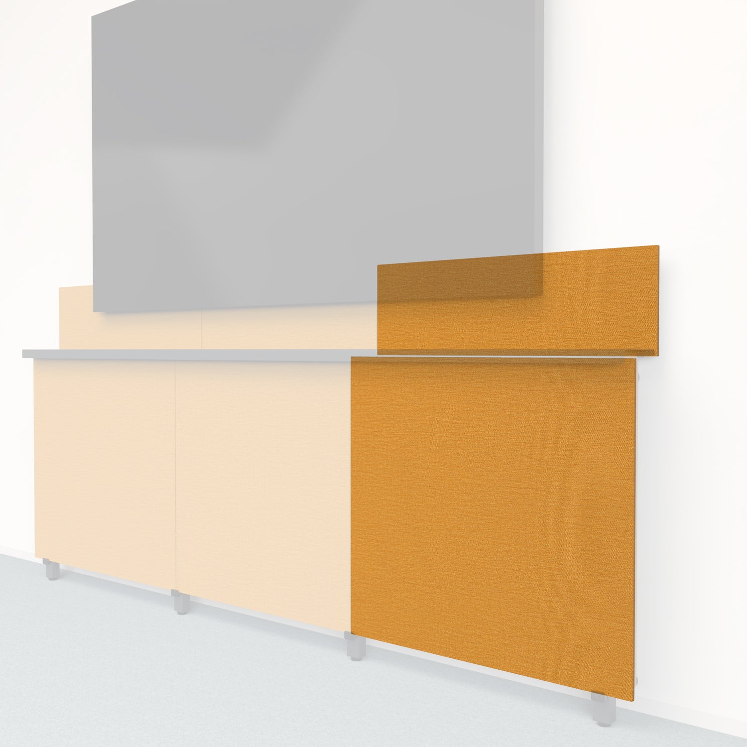 Heckler Framework Tall Outer Panel &amp; Backsplash in Honey Maharam textile — modular textile-wrapped warm golden AV wall panel for the Heckler Framework system.