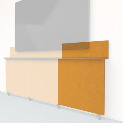 Heckler Framework Tall Outer Panel &amp; Backsplash in Honey Maharam textile — modular textile-wrapped warm golden AV wall panel for the Heckler Framework system.