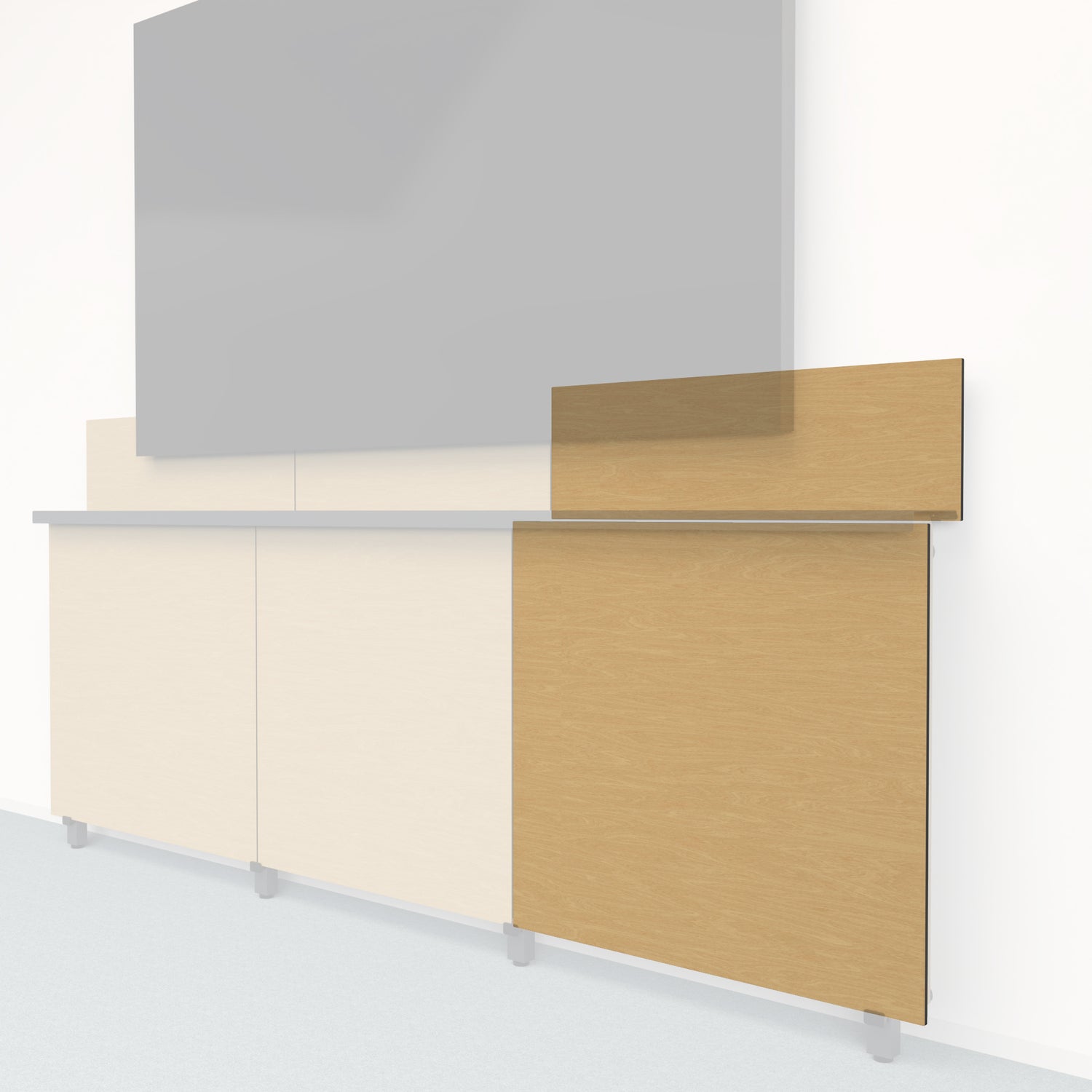 Heckler Framework Tall Outer Panel &amp; Backsplash in Modern Maple wood look — modular maple-woodgrain AV wall panel for the Heckler Framework system.