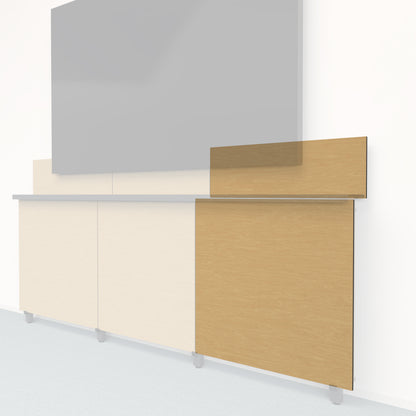 Heckler Framework Tall Outer Panel &amp; Backsplash in Modern Maple wood look — modular maple-woodgrain AV wall panel for the Heckler Framework system.