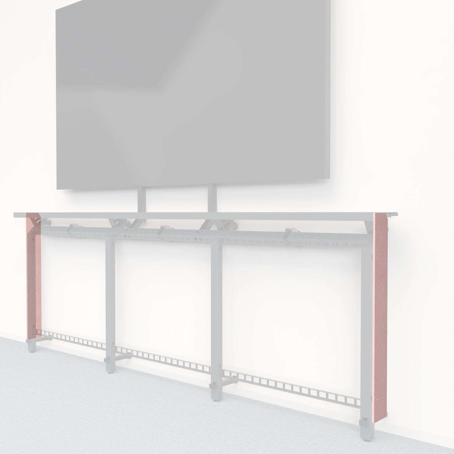 Heckler Framework Tall End Cap in Coral Felt Right — modular coral PET felt end panel for the Heckler Framework AV wall system.