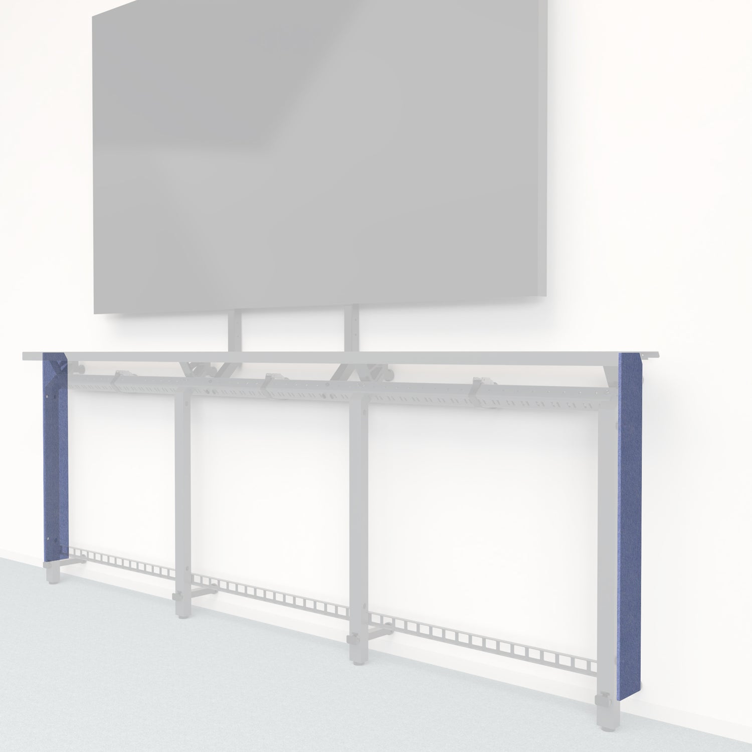 Heckler Framework Tall End Cap in Periwinkle Felt Right — modular periwinkle blue PET felt end panel for the Heckler Framework AV wall system.